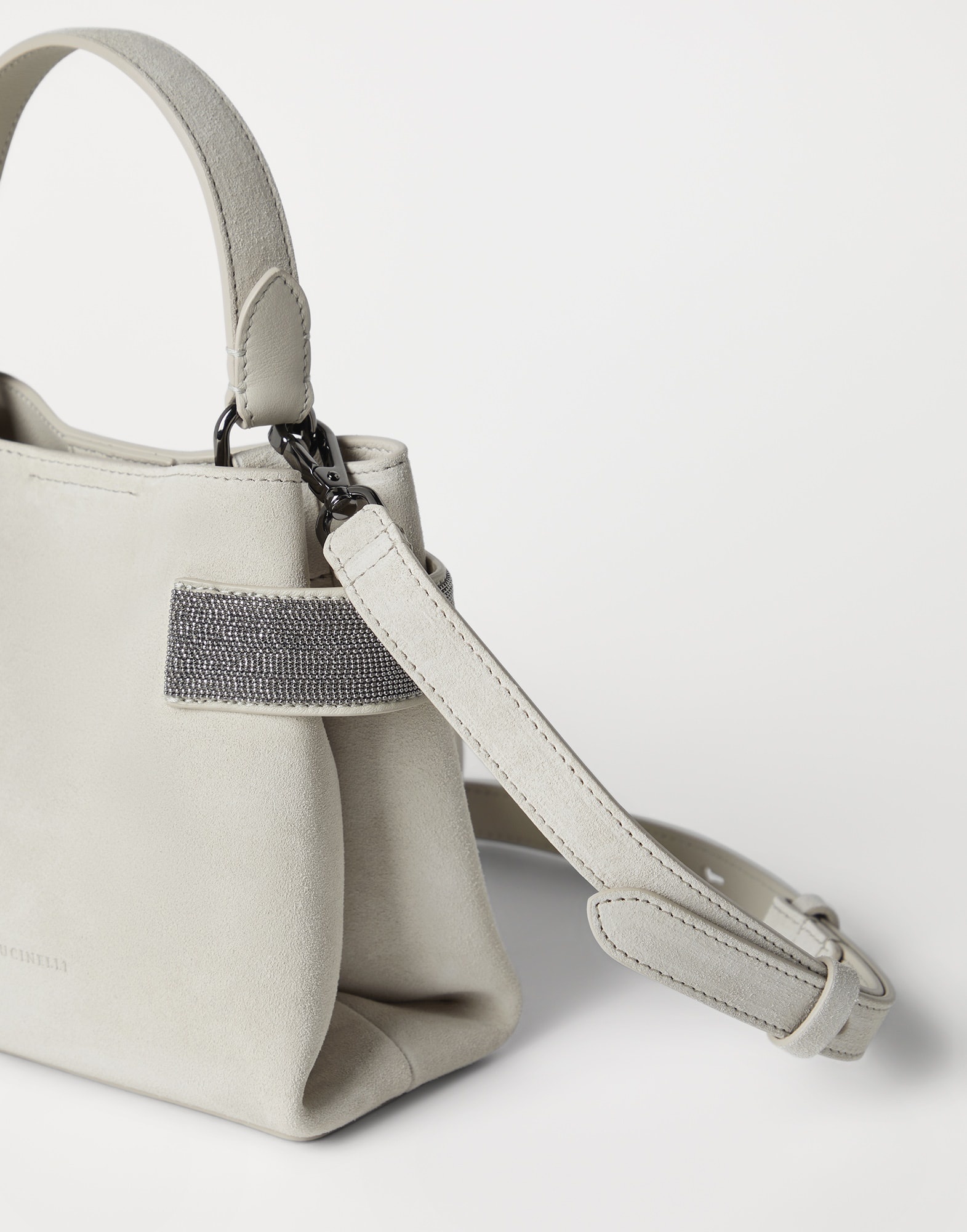 Essence small top-handle bag in suede with precious bands - 3