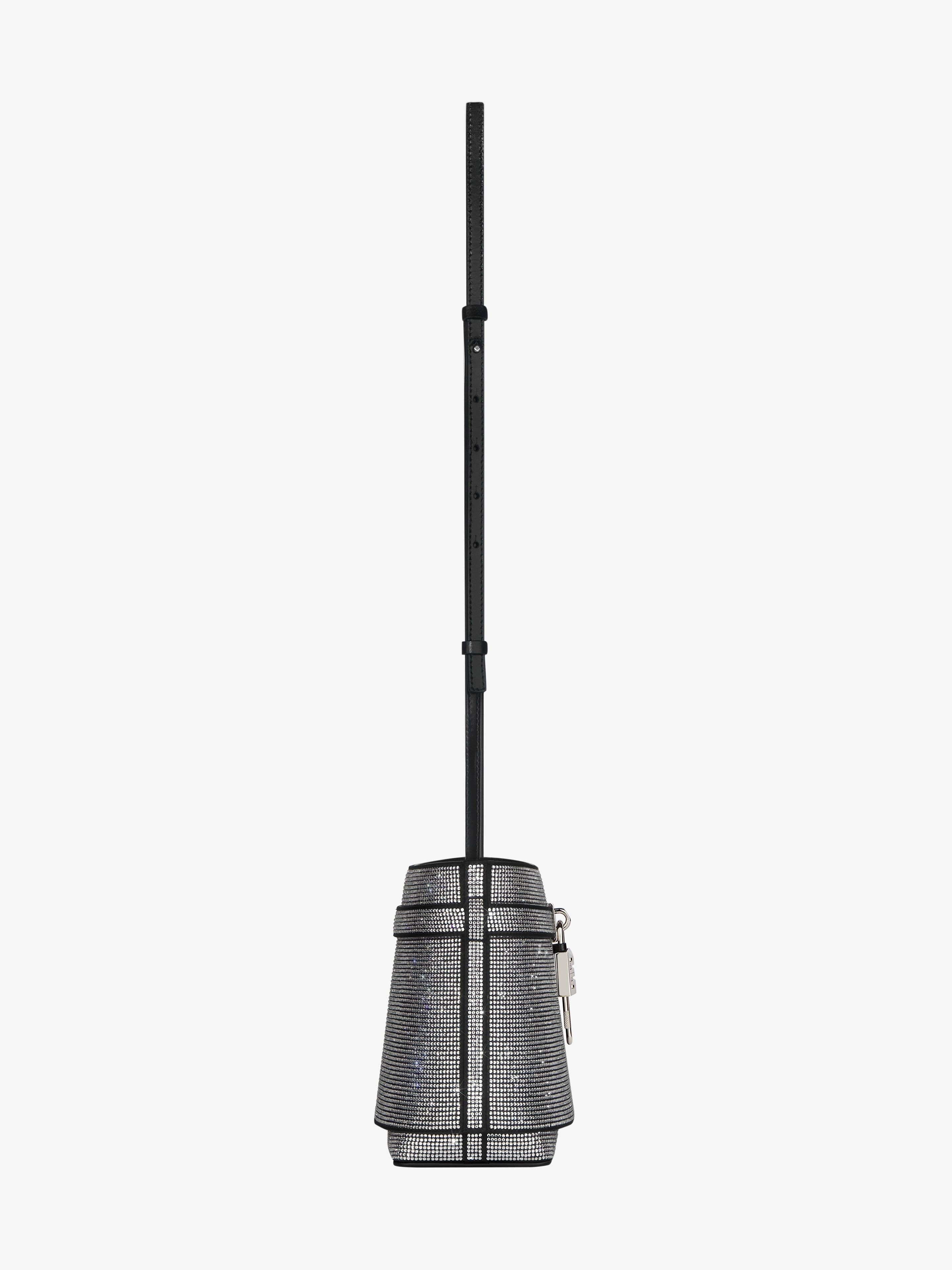 SHARK LOCK BUCKET BAG IN LEATHER WITH STRASS - 3