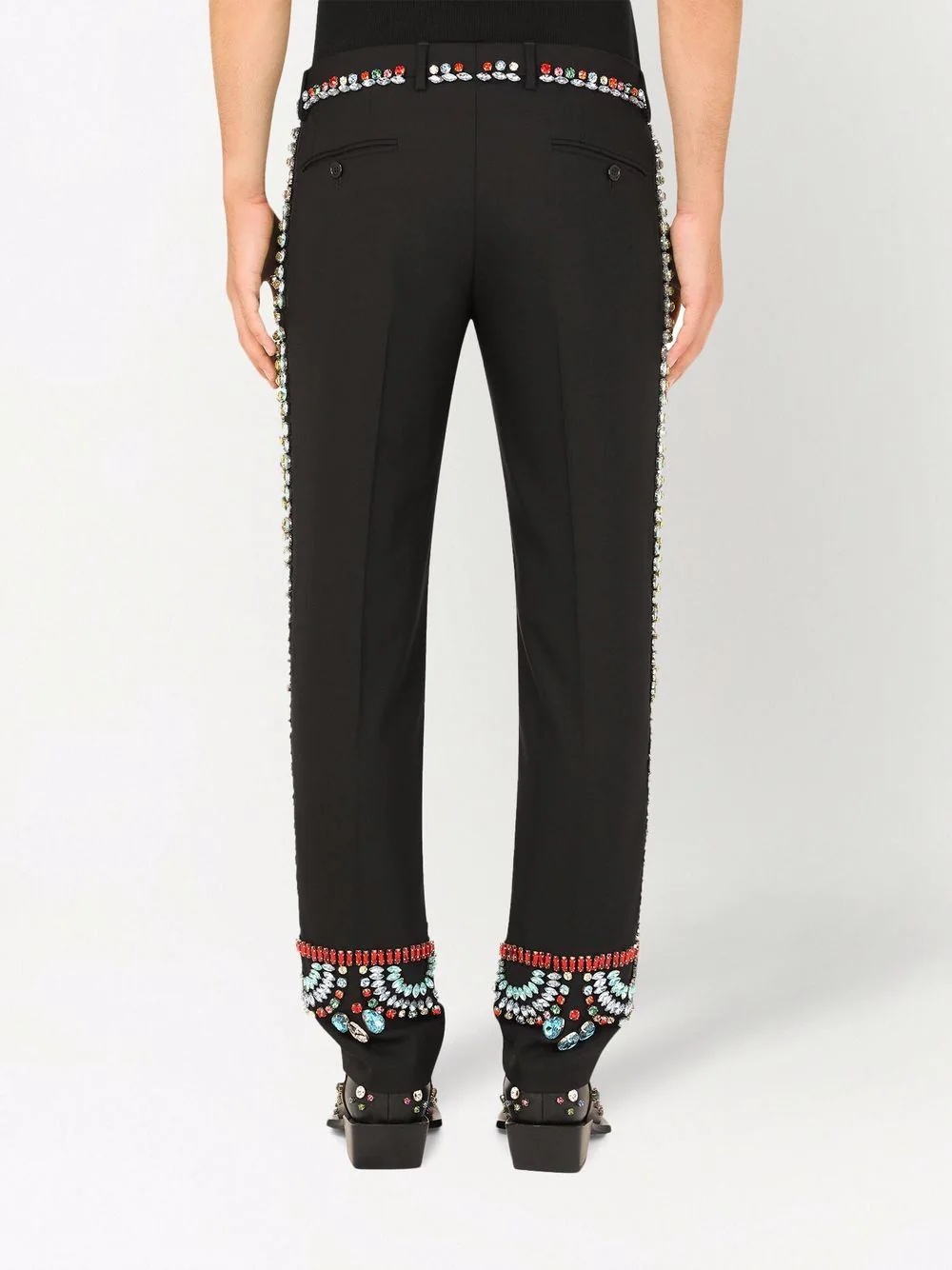 gemstone-embellished wool trousers - 4