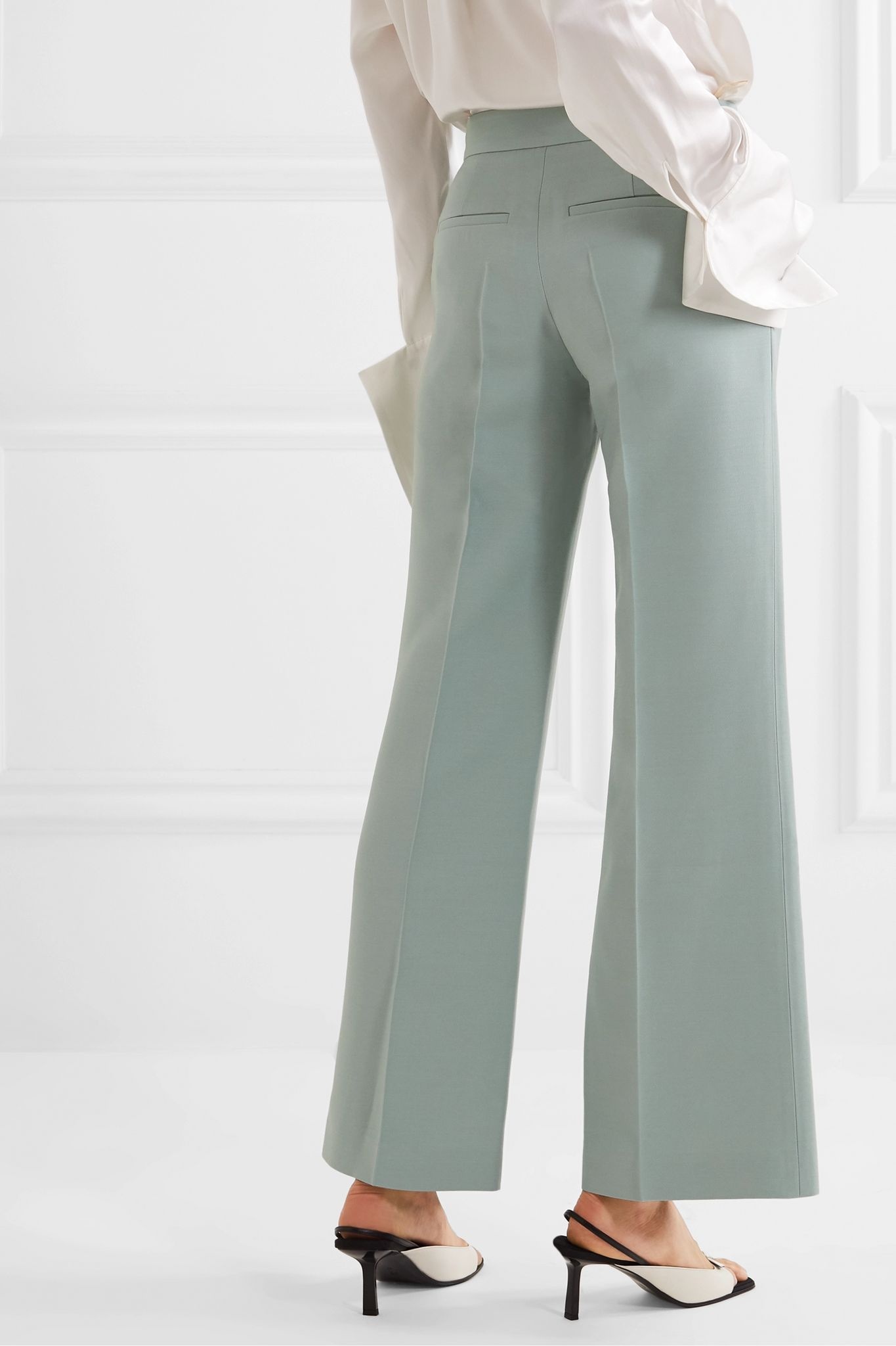 Wool and silk-blend crepe wide-leg pants - 4