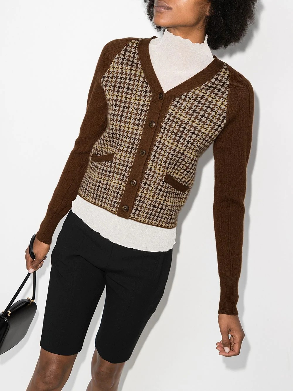 houndstooth panelled knit cardigan - 2