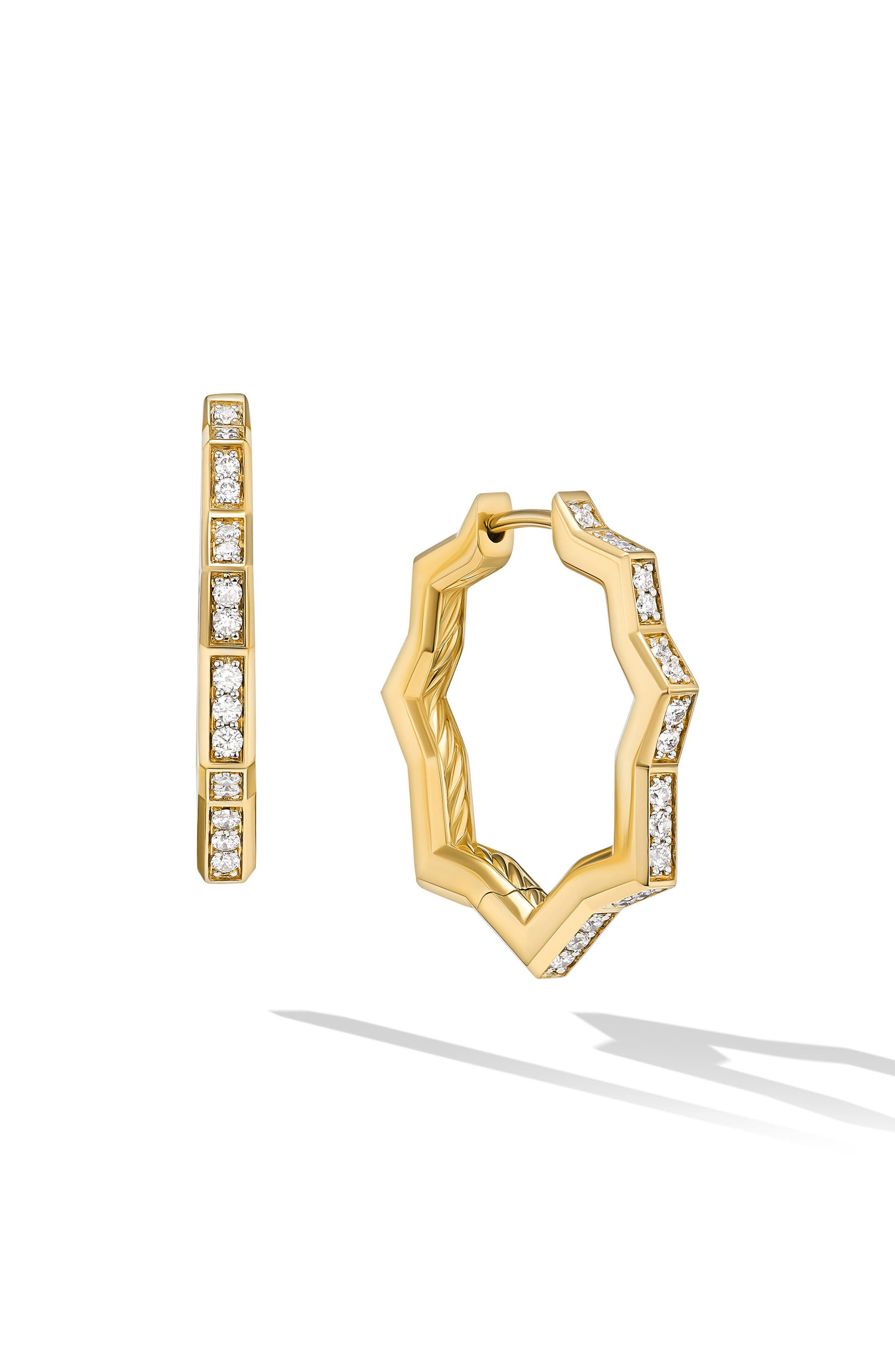 David Yurman Stax Zigzag Hoop Earrings with Diamonds, 22.8mm in 18K Yellow Gold at Nordstrom - 1