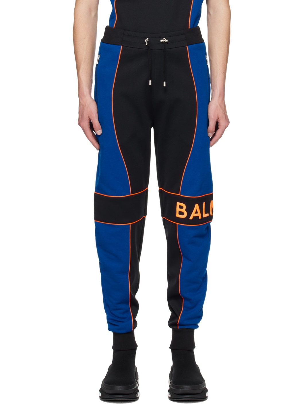 Black & Blue Paneled Joggers - 1