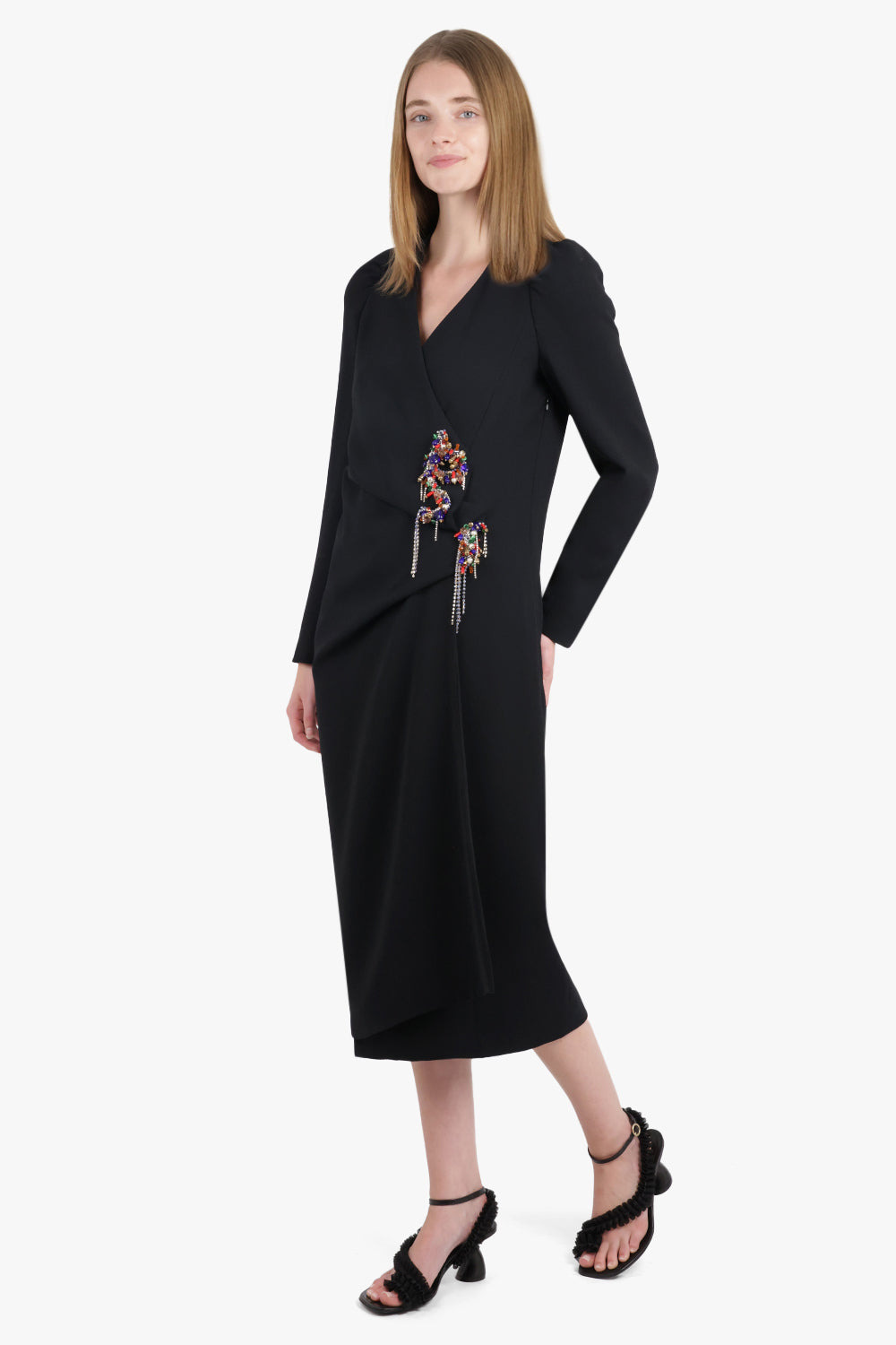 DAPAN EMBELLISHED CROSSOVER L/S MIDI DRESS | BLACK - 2