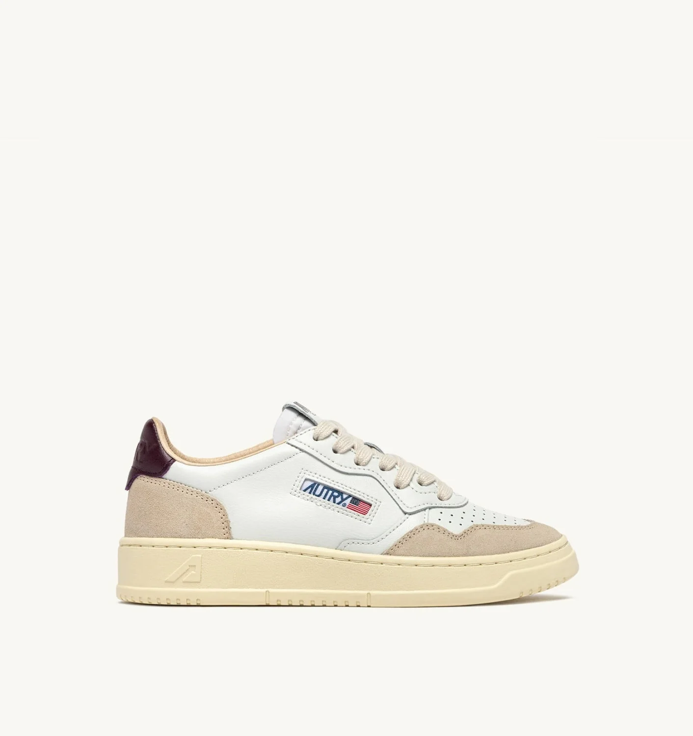MEDALIST LOW SNEAKERS IN WHITE LEATHER AND FIG SUEDE - 1