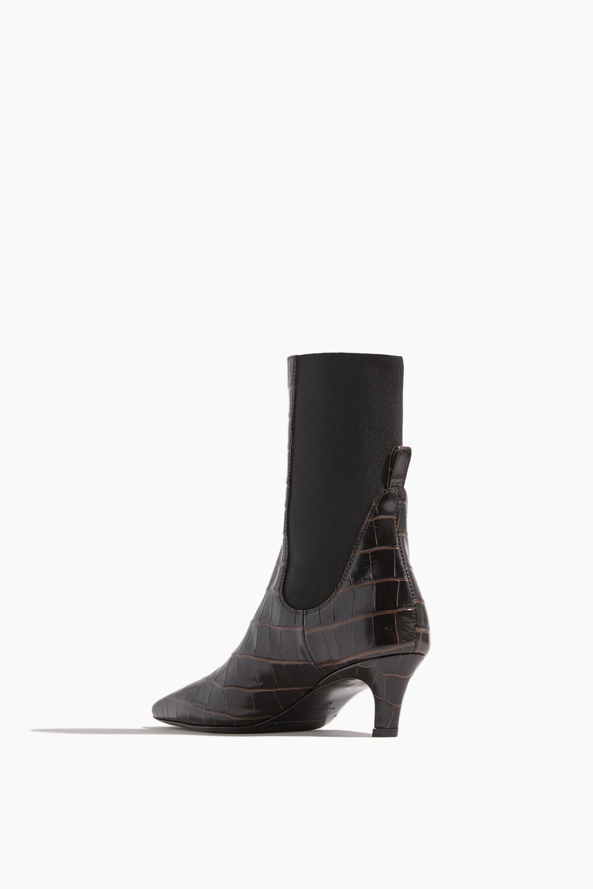 The Mid Heel Boot in Dark Brown Croco - 3