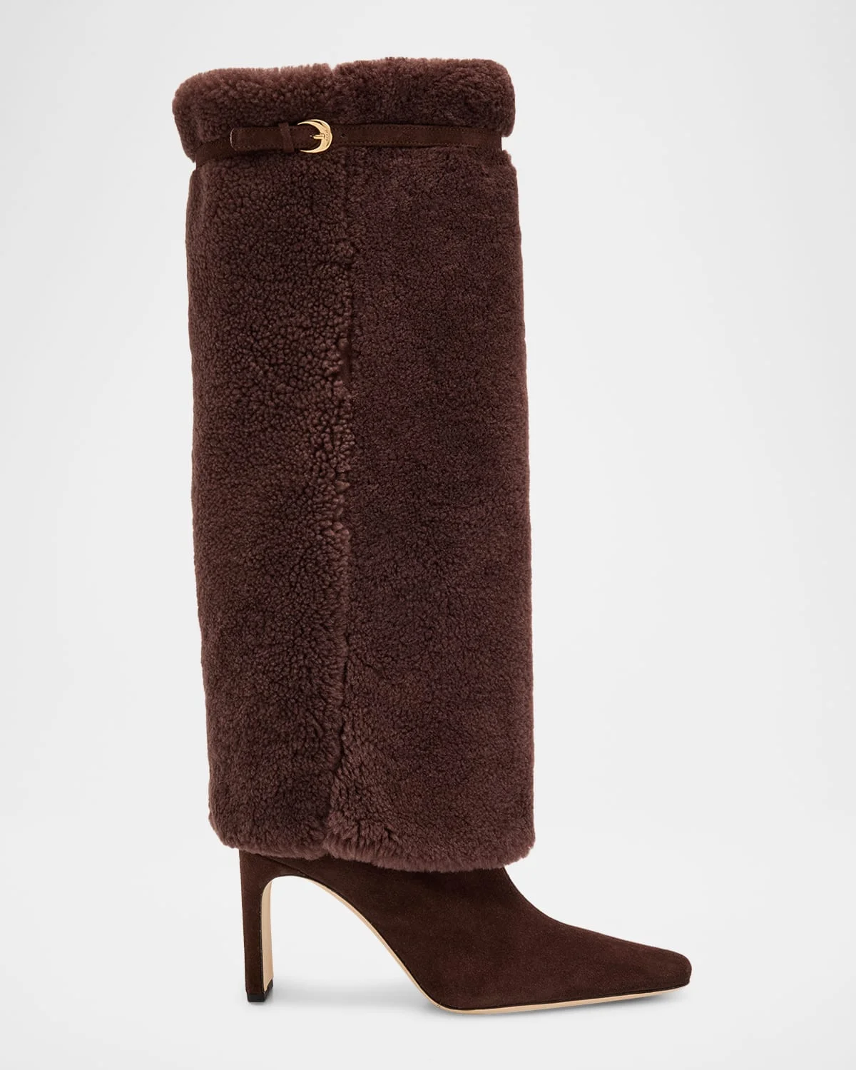 90mm Wally Shearling Foldover Suede Knee-High Boots - 1