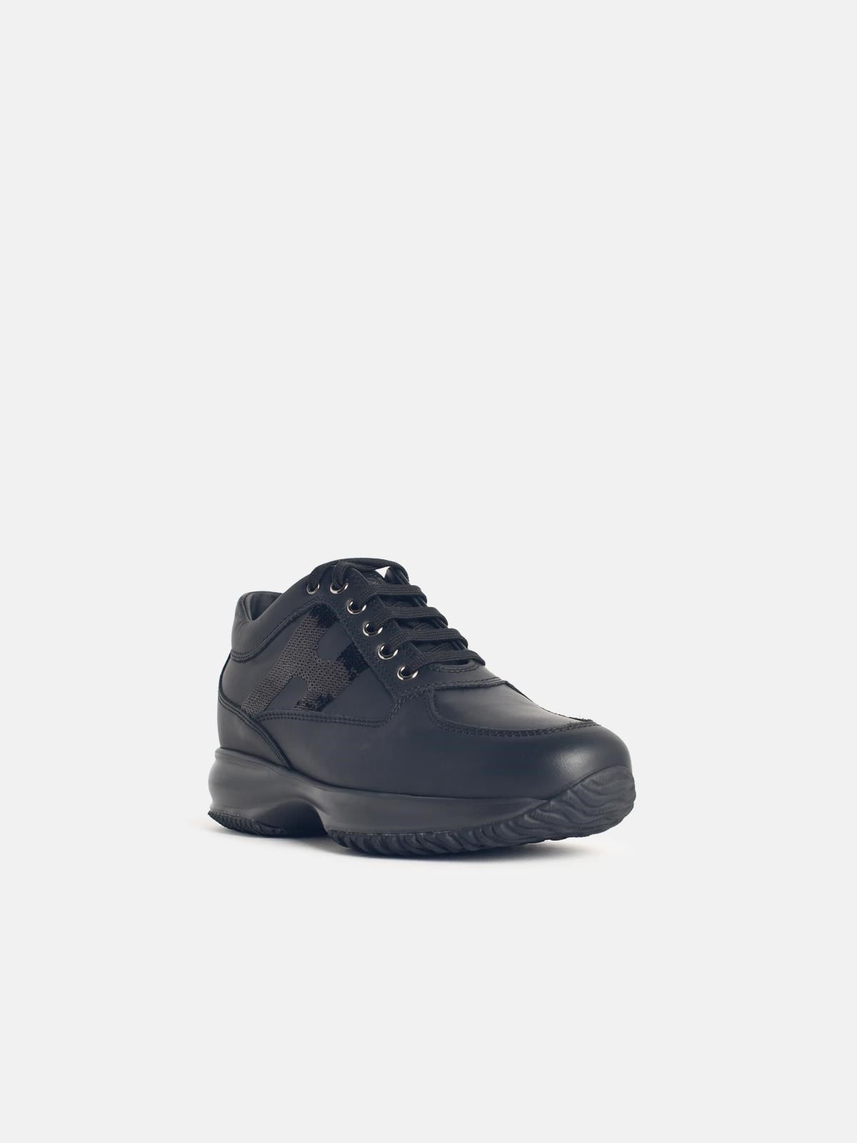 'INTERACTIVE' BLACK LEATHER SNEAKERS - 2
