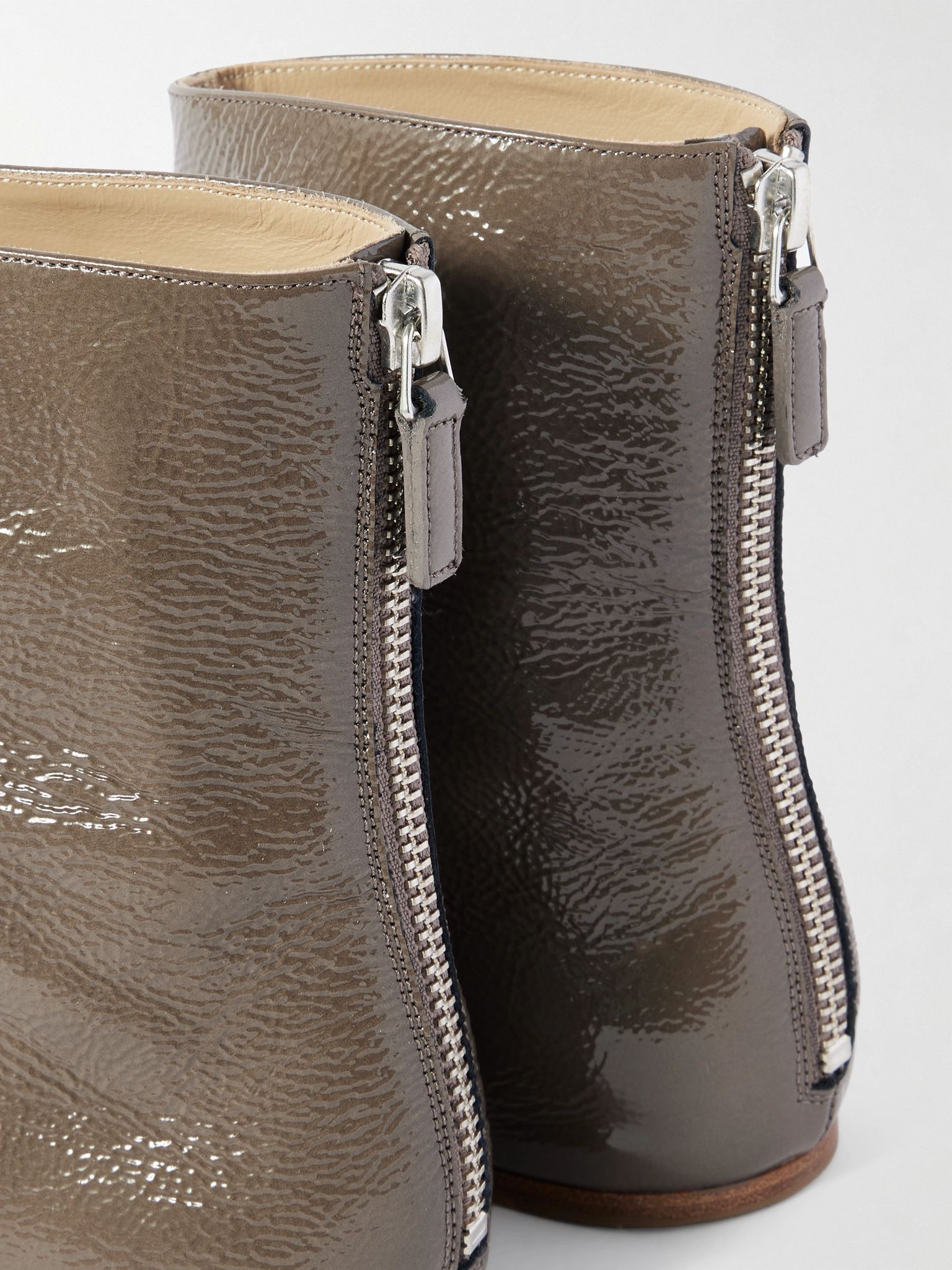 Luna glossed-leather ankle boots Taupe - 4