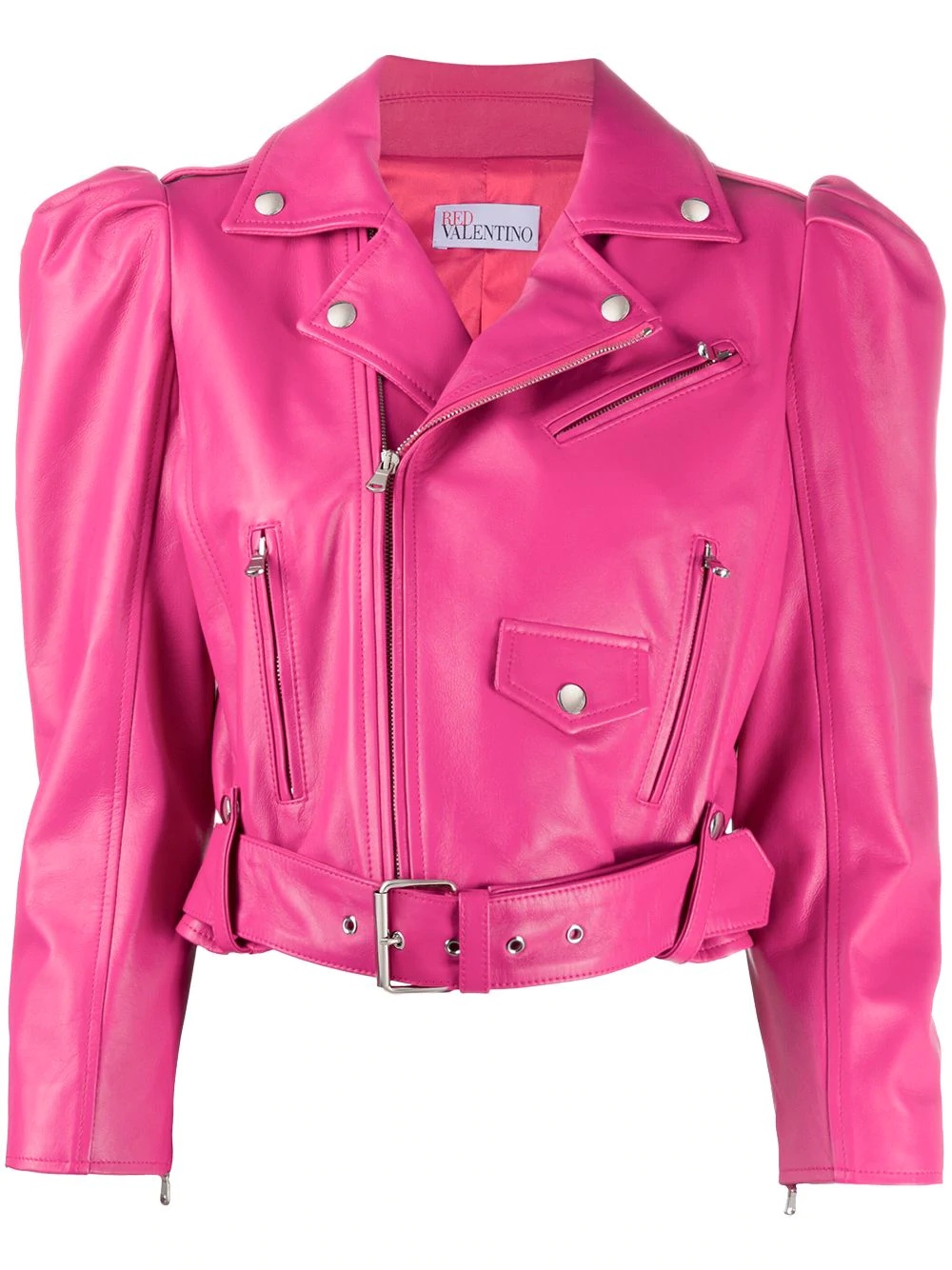 puff-sleeve leather jacket - 1