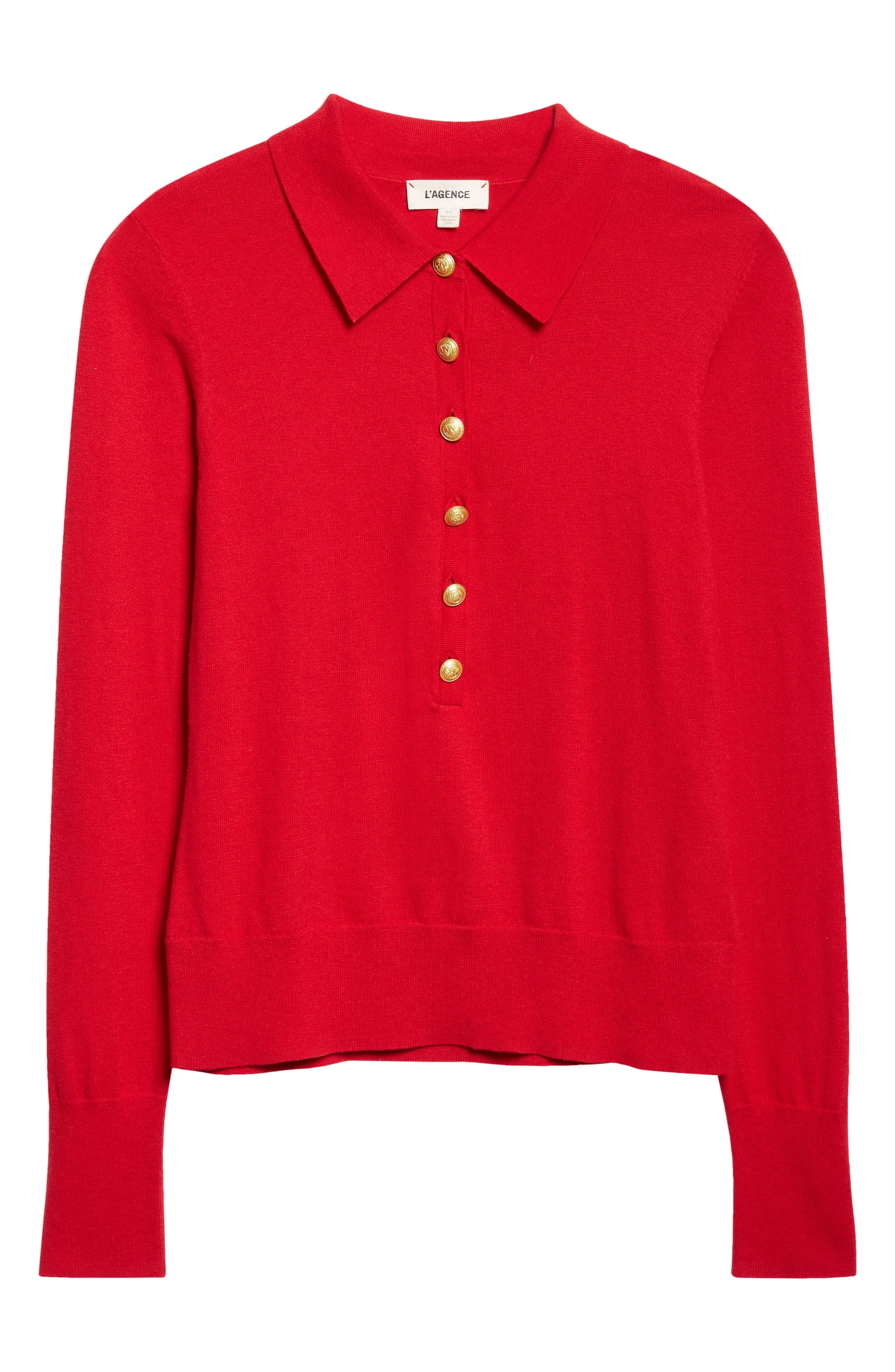 L'AGENCE Sterling Collar Sweater in Engine Red/Gold at Nordstrom - 1