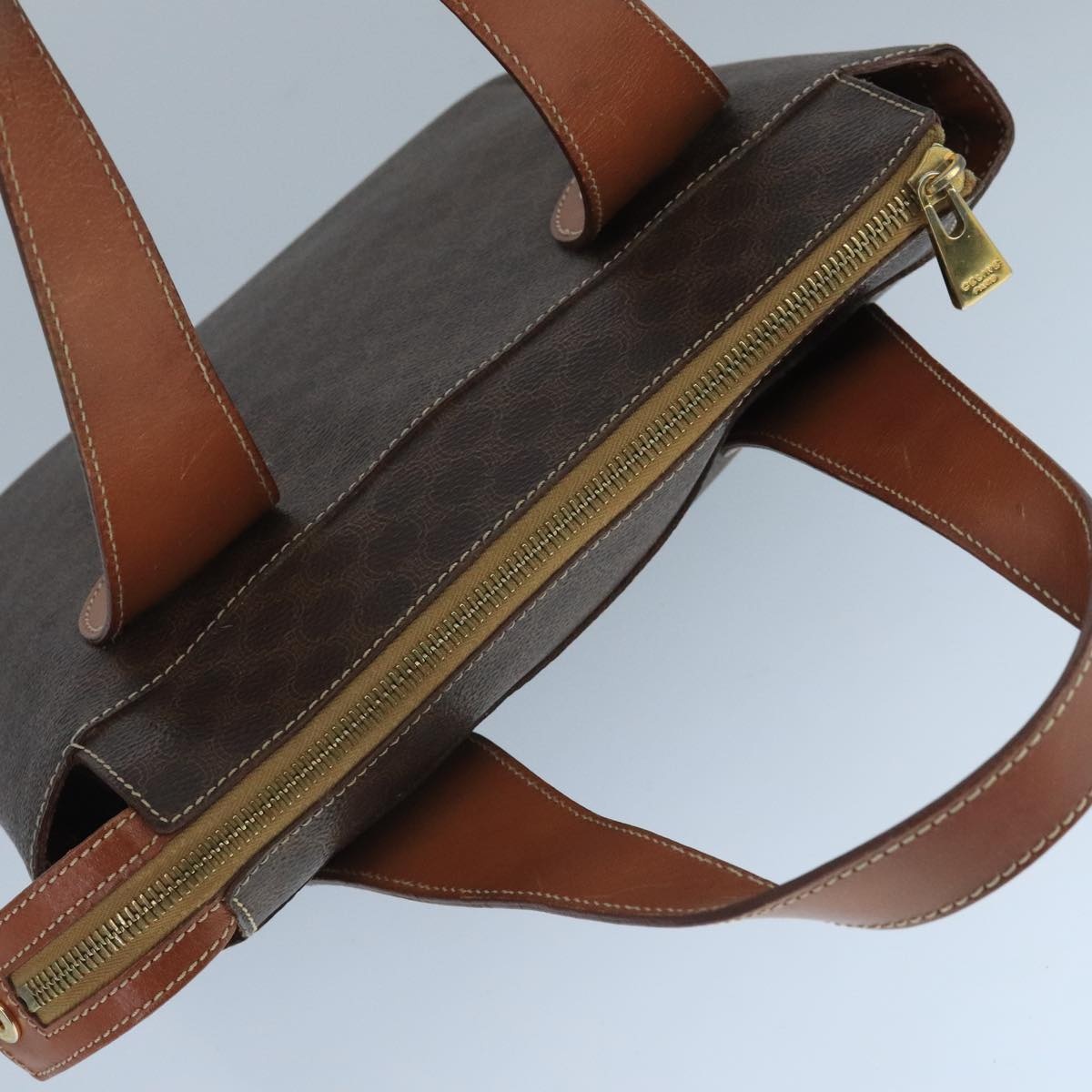 CELINE Macadam Canvas Hand Bag Pvc Leather Brown Gold - 6