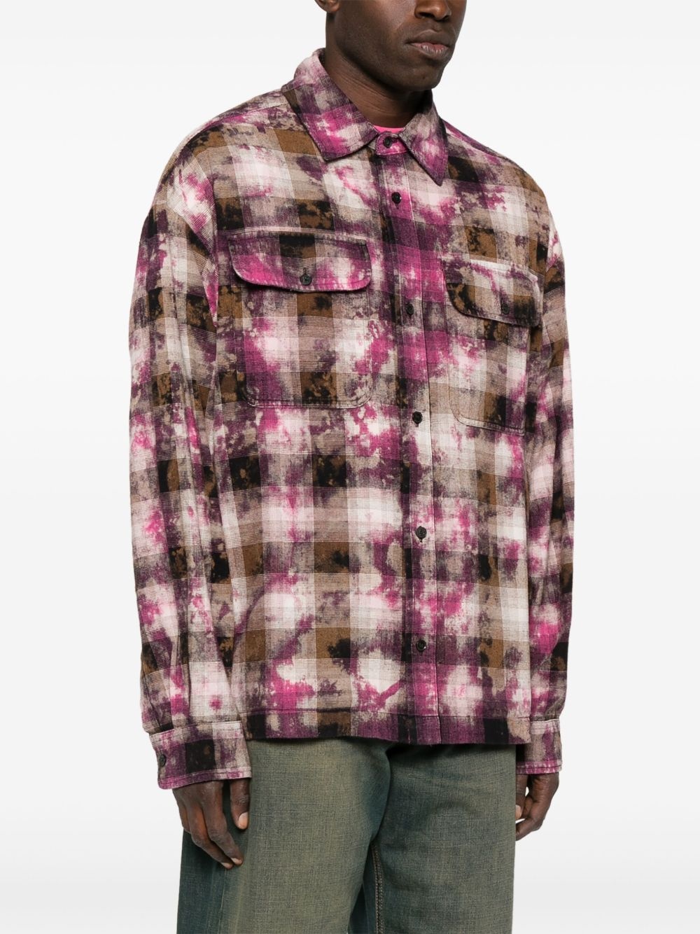 curved-logo check shirt - 2