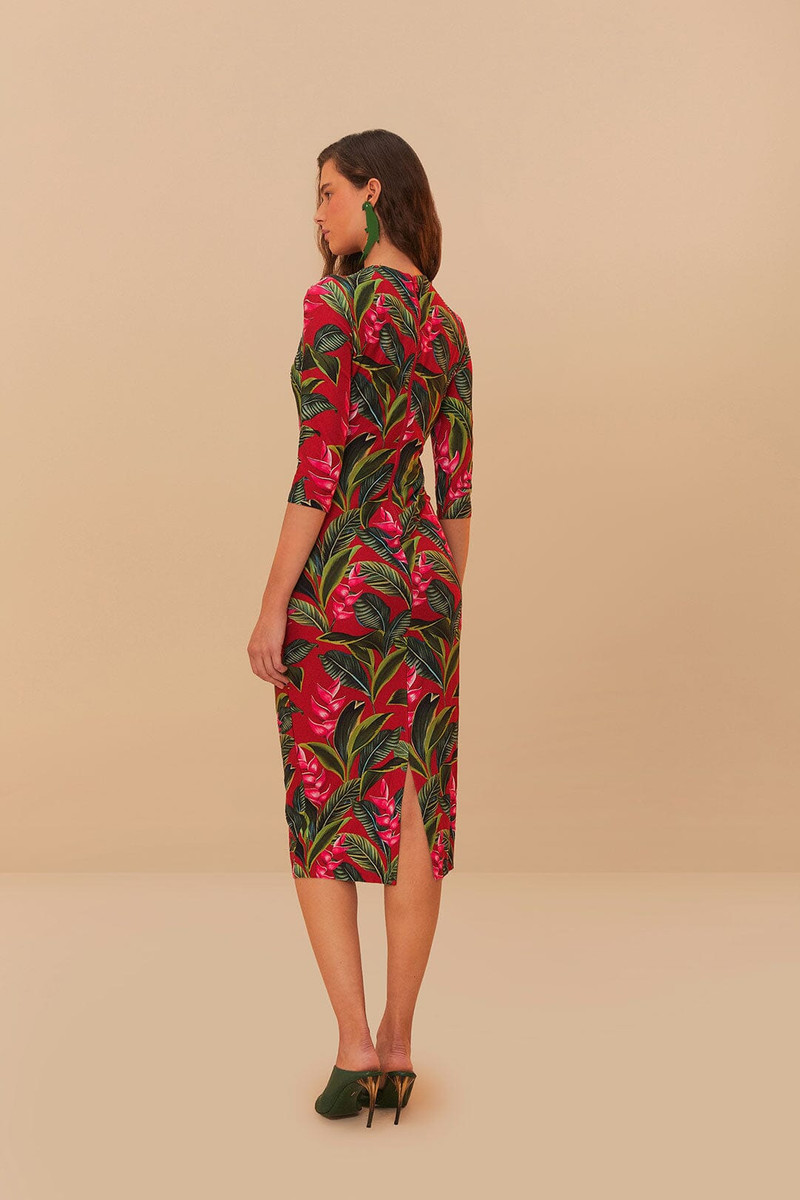 Red Dream Garden Jersey Midi Dress 3