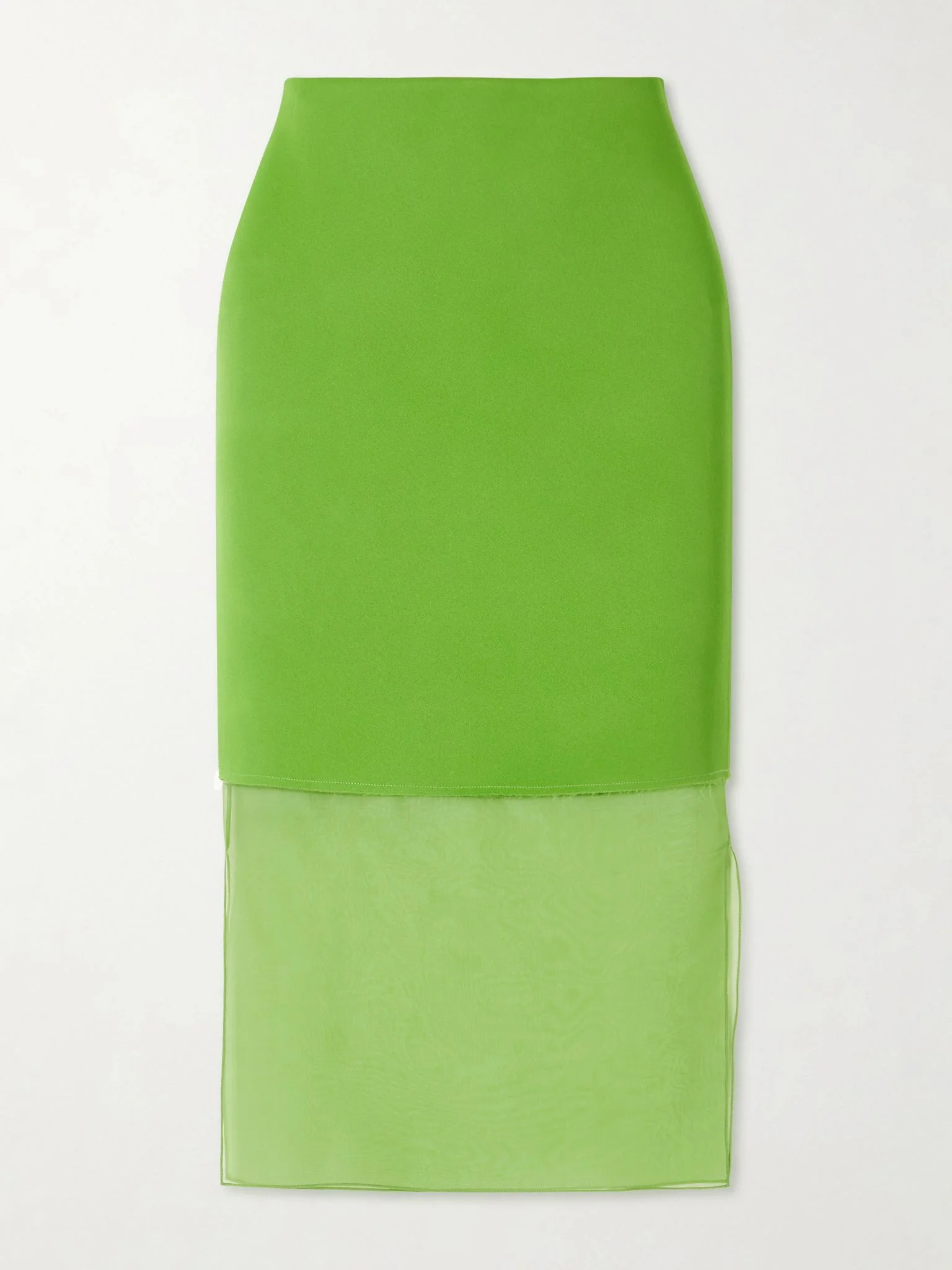 Sybil layered frayed satin-crepe and organza midi skirt Bright green - 1