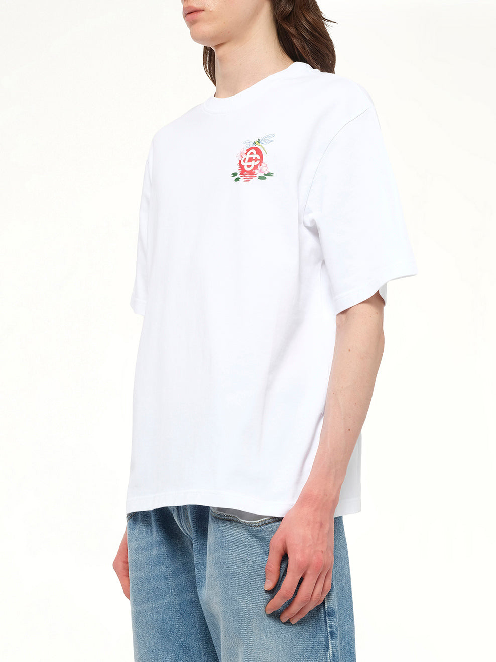 Dragonfly Floral Print T-Shirt in White - 3