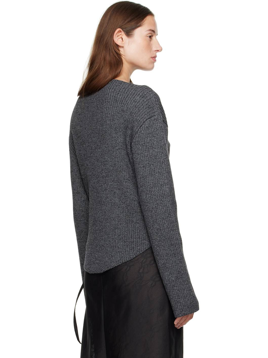 Gray Boatneck Ribbed Wool Sweater - 3