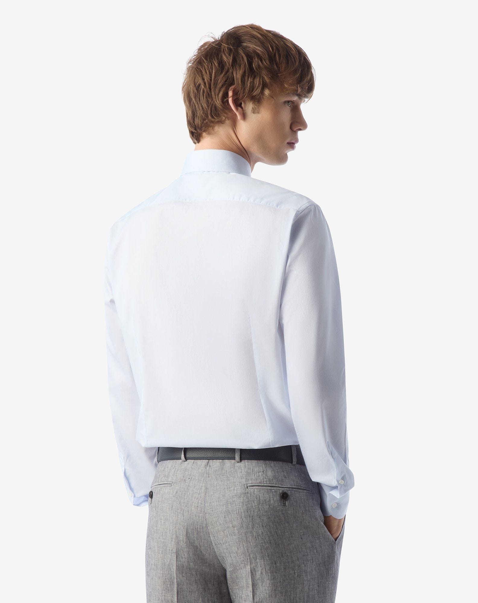 Wrinkle-free cotton shirt with white/light blue micro stripes - 3