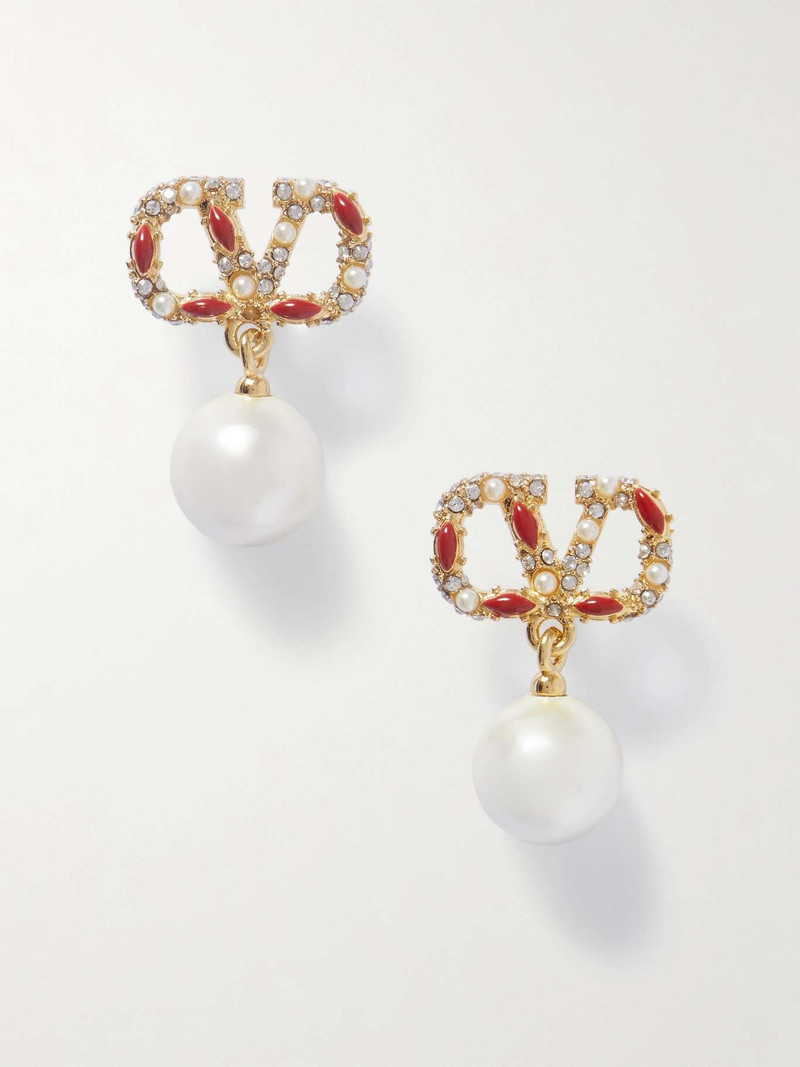 VLOGO gold-tone, enamel, crystal and faux pearl earrings. 1