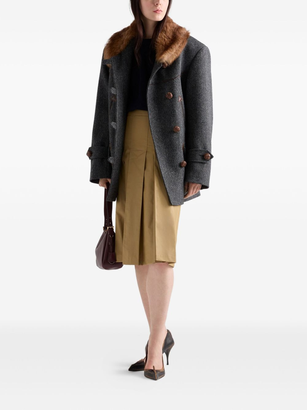 box-pleat kick-pleat midi skirt - 2