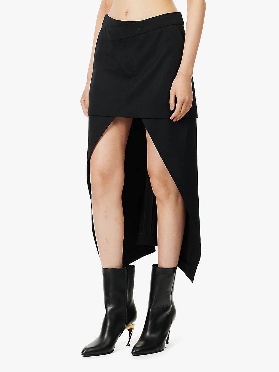 Cavalry asymmetric-hem wool midi skirt - 3