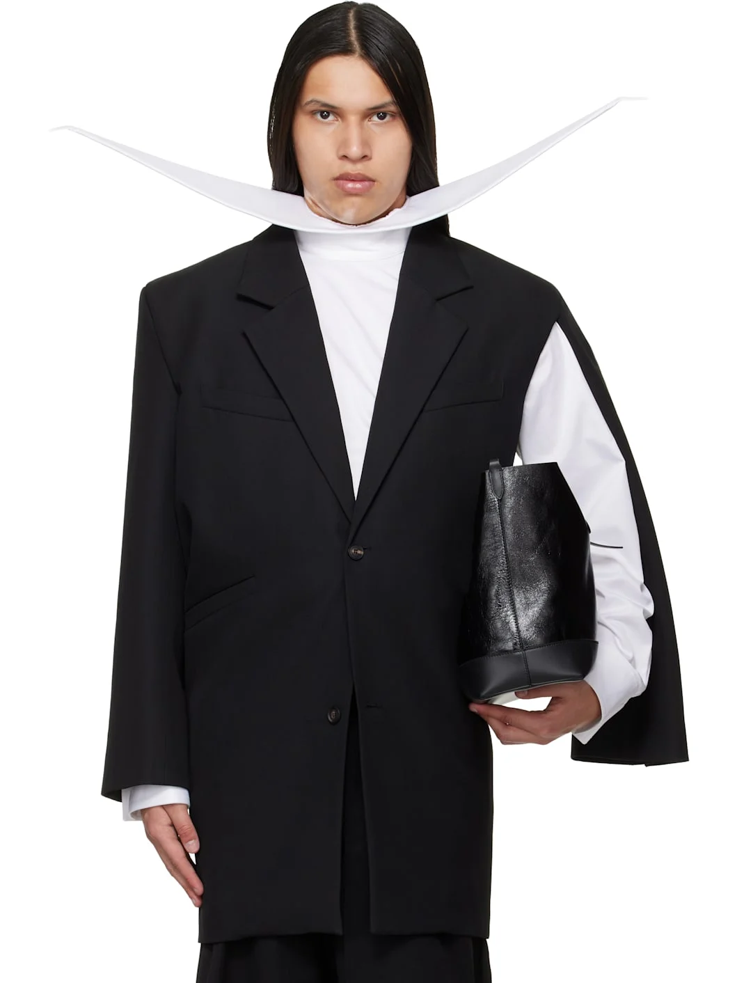 Black Curved Vent Blazer - 1