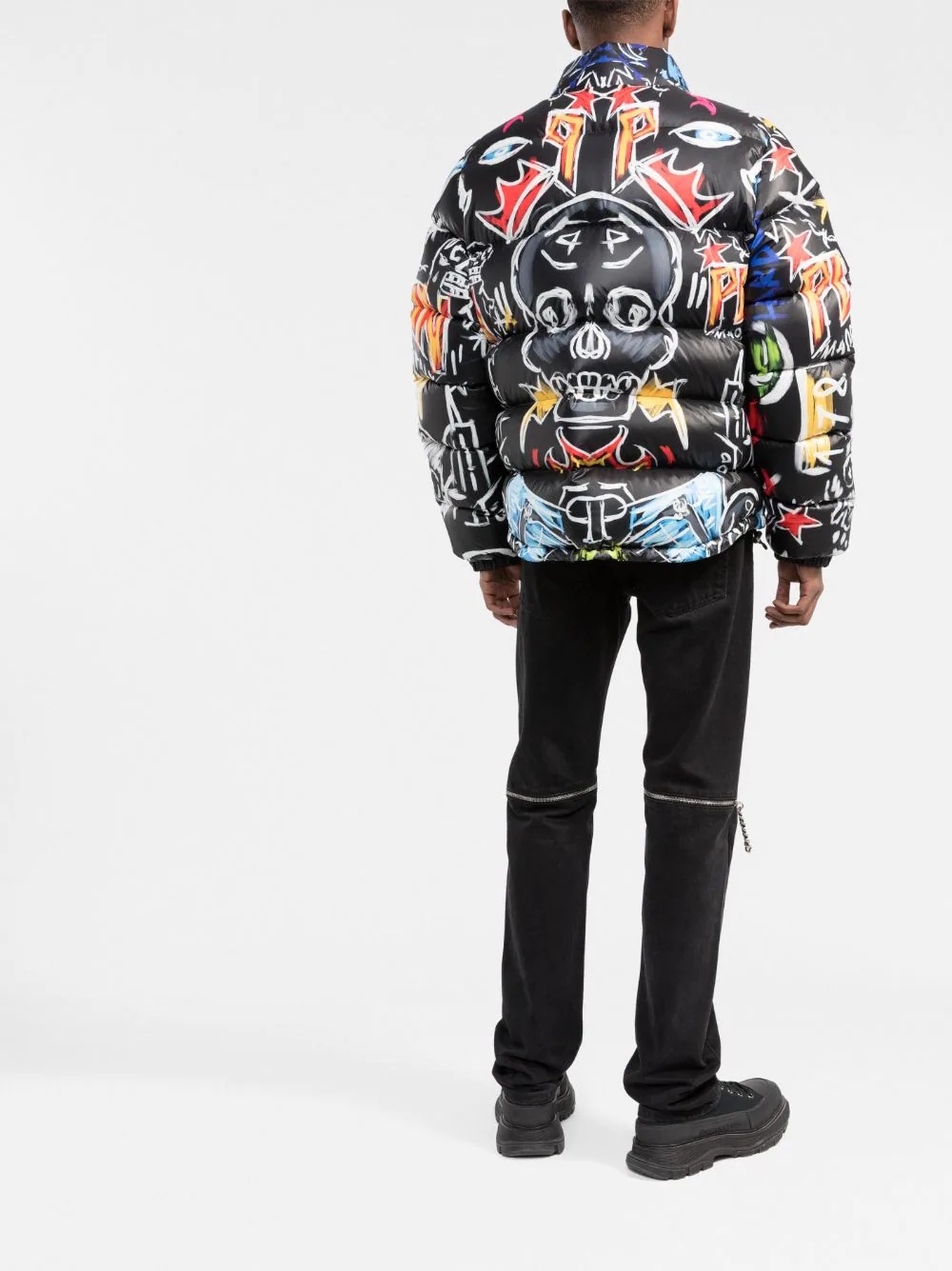 Skull and Plein print puffer jacket - 4