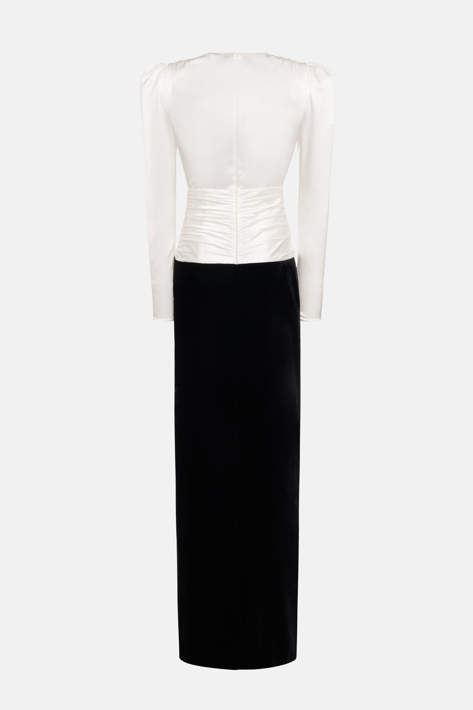 VELVET AND SILK SATIN DRESS WITH BOW AND SPLIT - 2