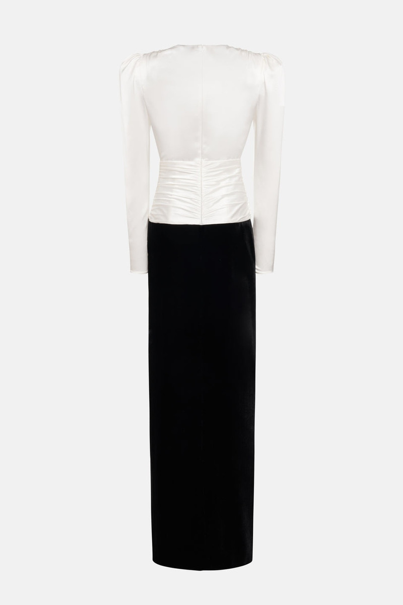 Alessandra Rich VELVET AND SILK SATIN DRESS WITH BOW AND SPLIT outlook