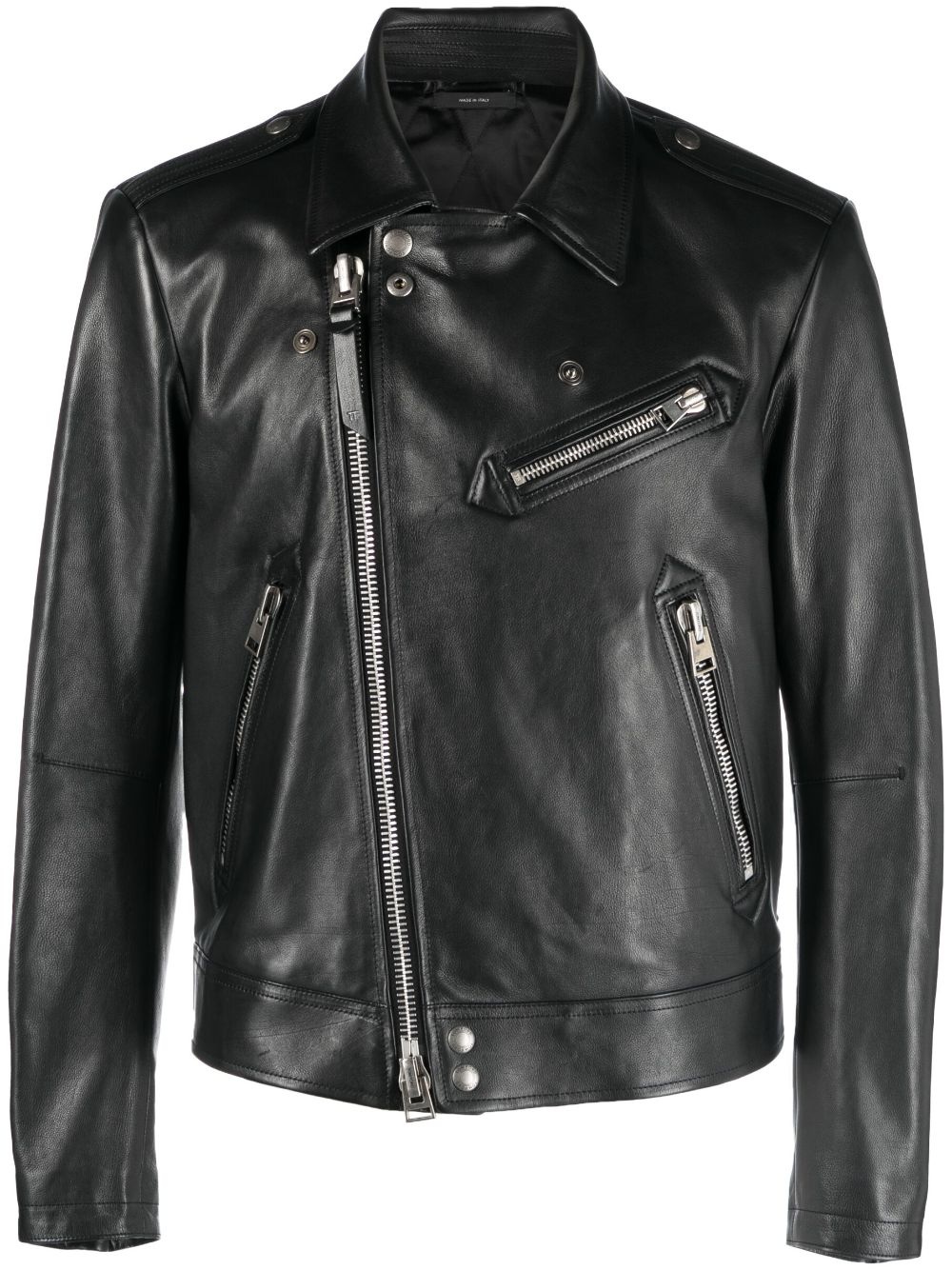 off-centre leather jacket - 1