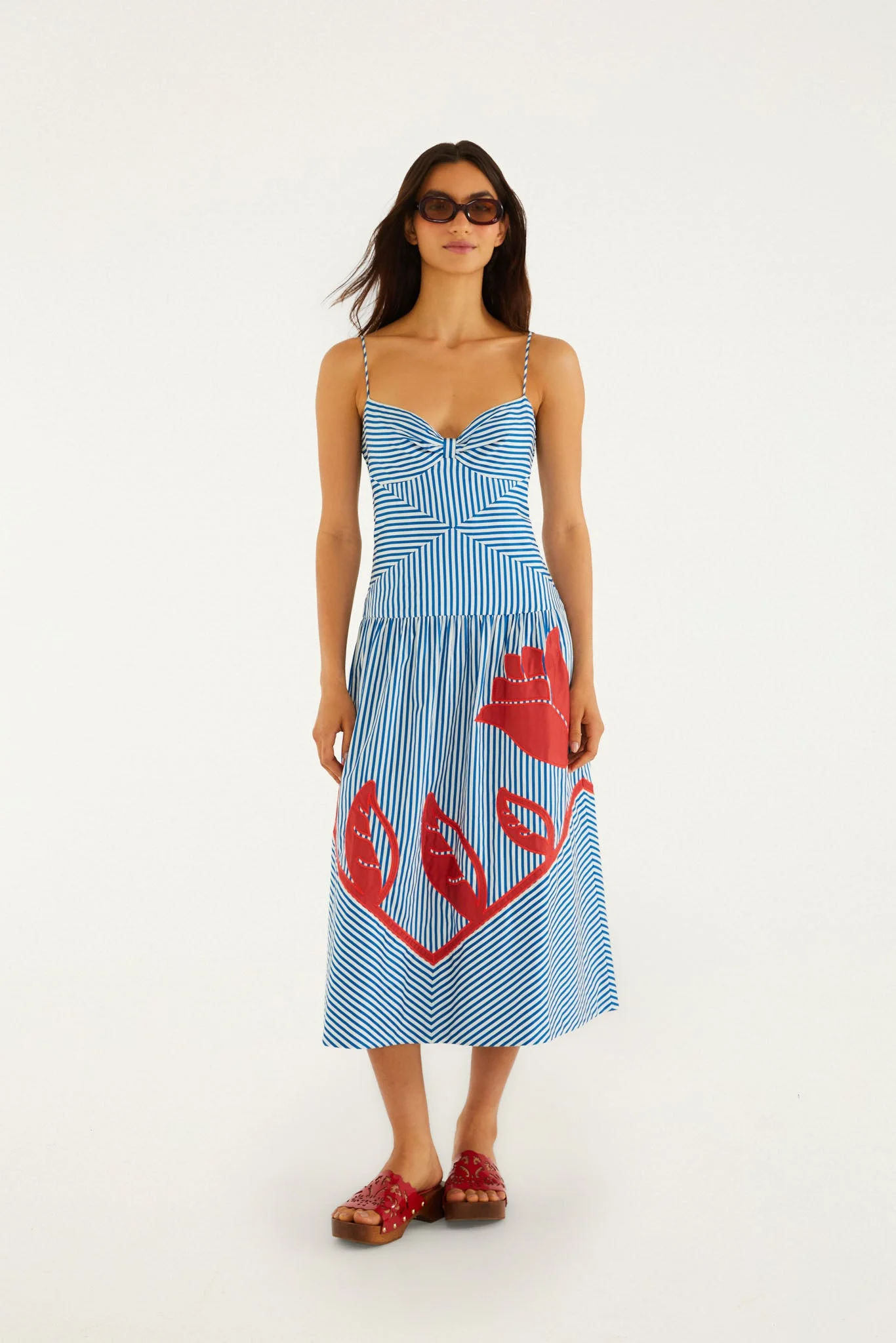 Blue Sky Stripes Sleeveless Midi Dress - 1