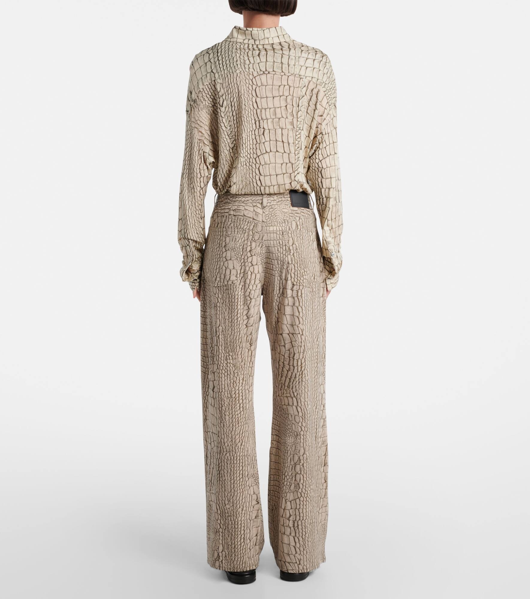 Printed high-rise crêpe straight pants - 3
