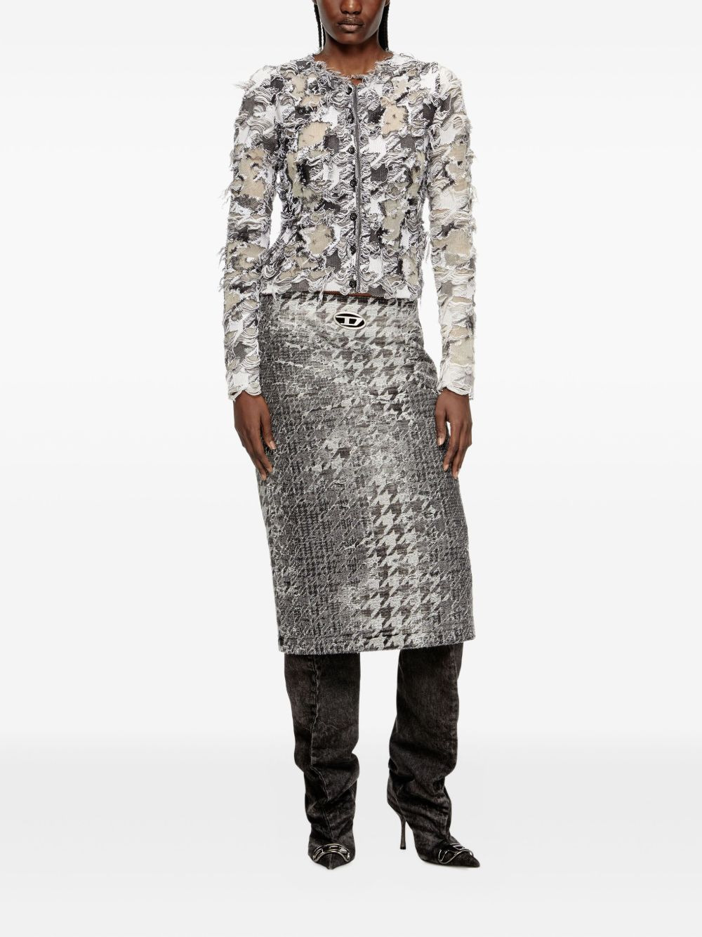 devoré-houndstooth-jacquard cardigan - 2