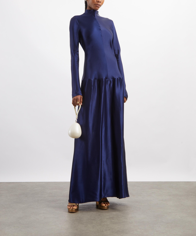 Mila Prussian Blue Satin Gown 2