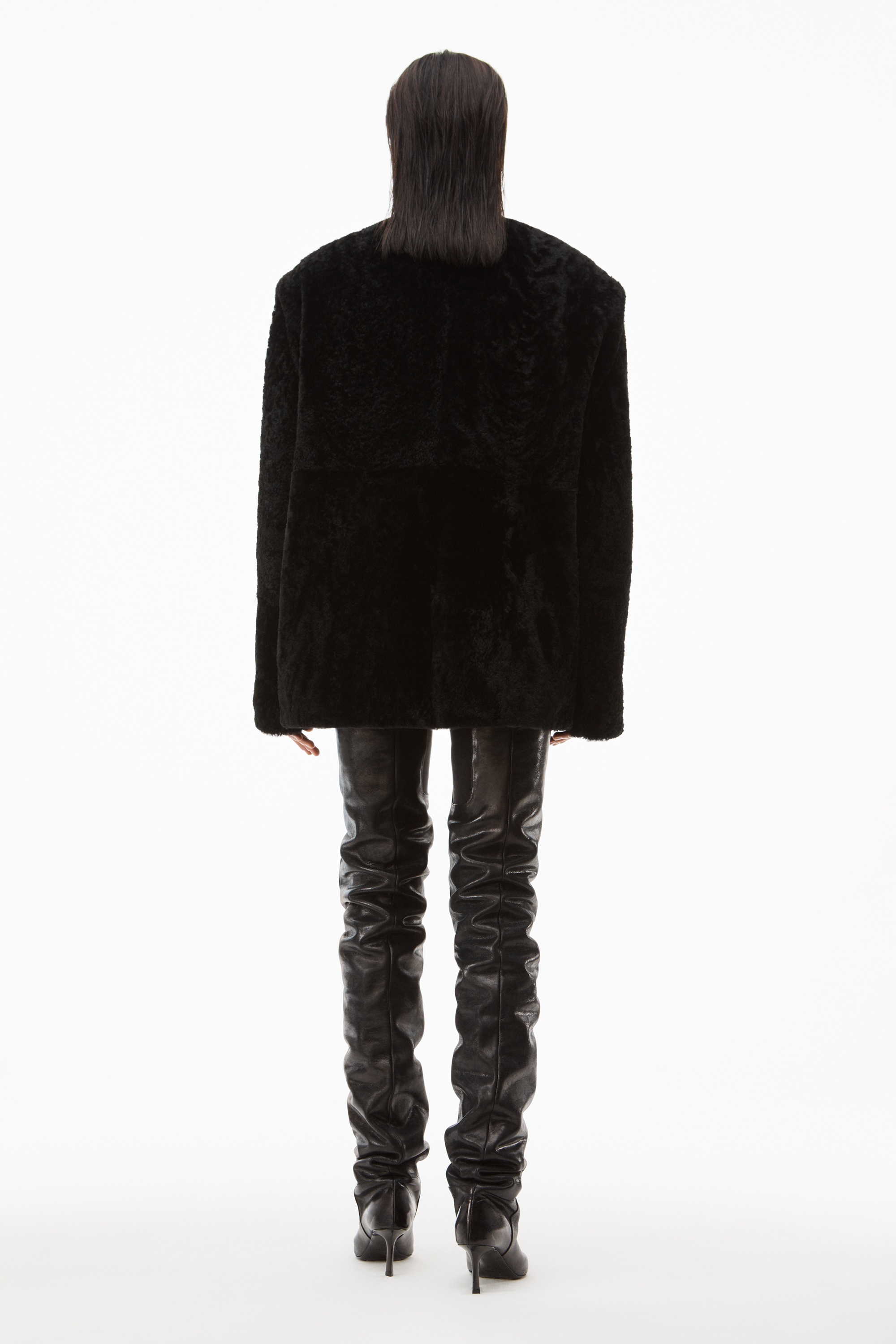 tuxedo coat in short curly shearling - 5