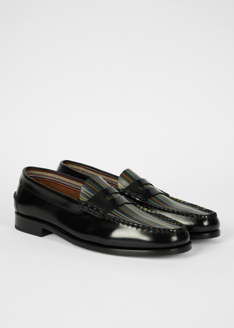 Black 'Signature Stripe' Leather 'Lido' Loafers 5