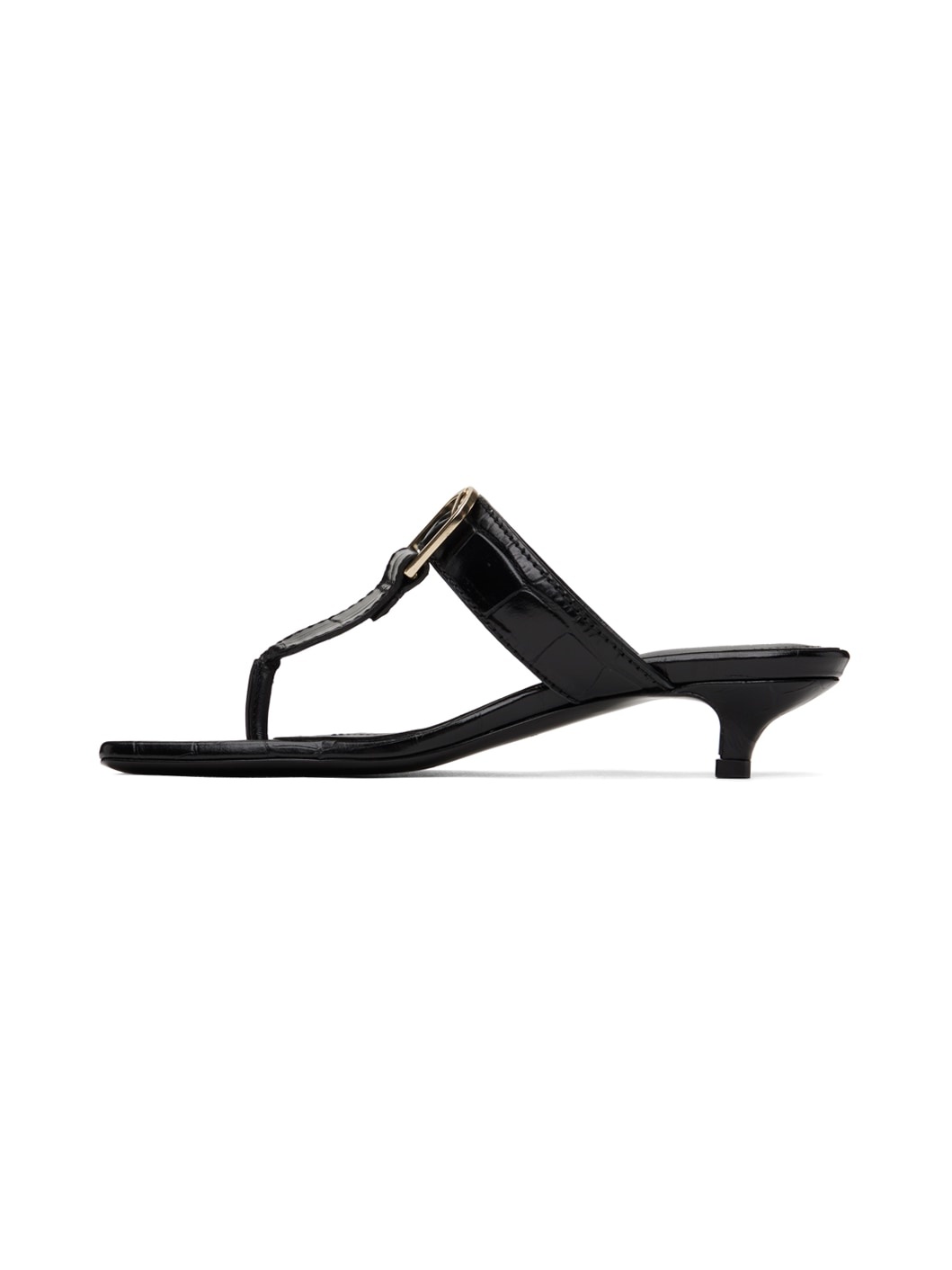 Black 'The Belted Croco' Heeled Sandals - 3