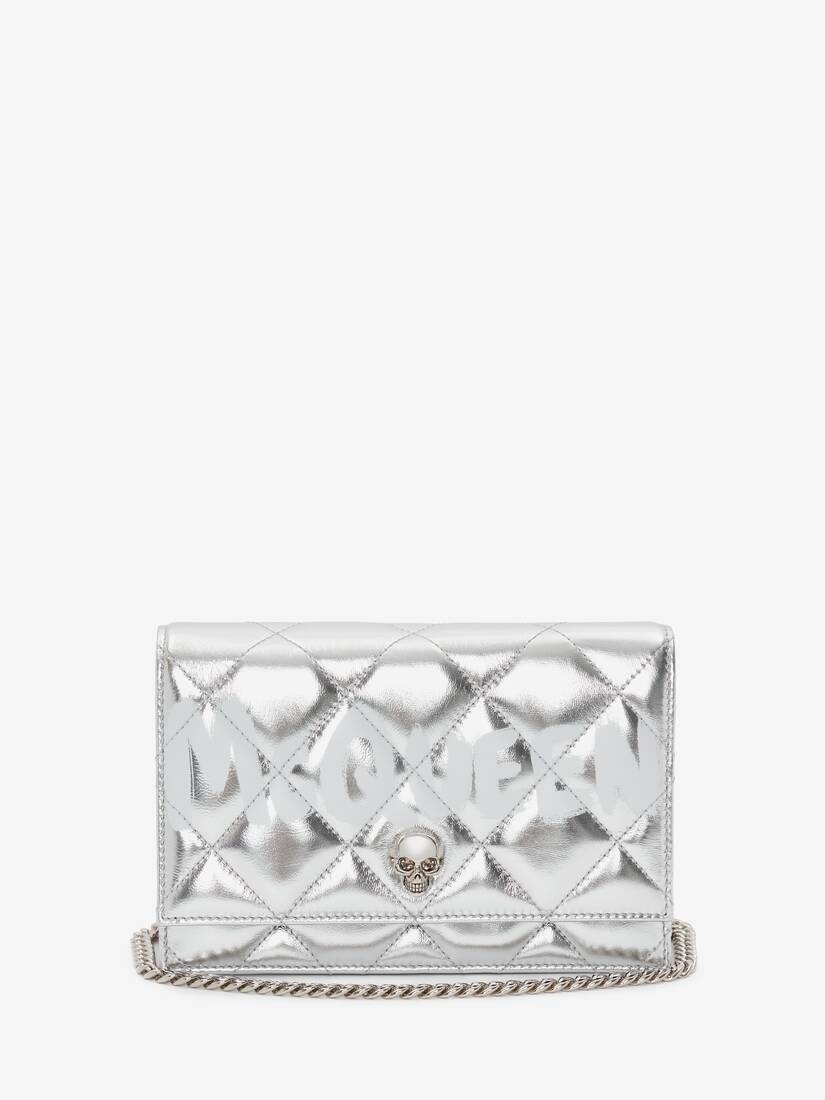 Mcqueen Graffiti Small Skull Bag in Silver/white - 1