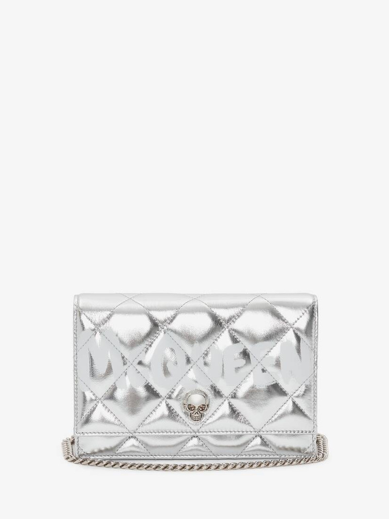 Mcqueen Graffiti Small Skull Bag in Silver/white 1