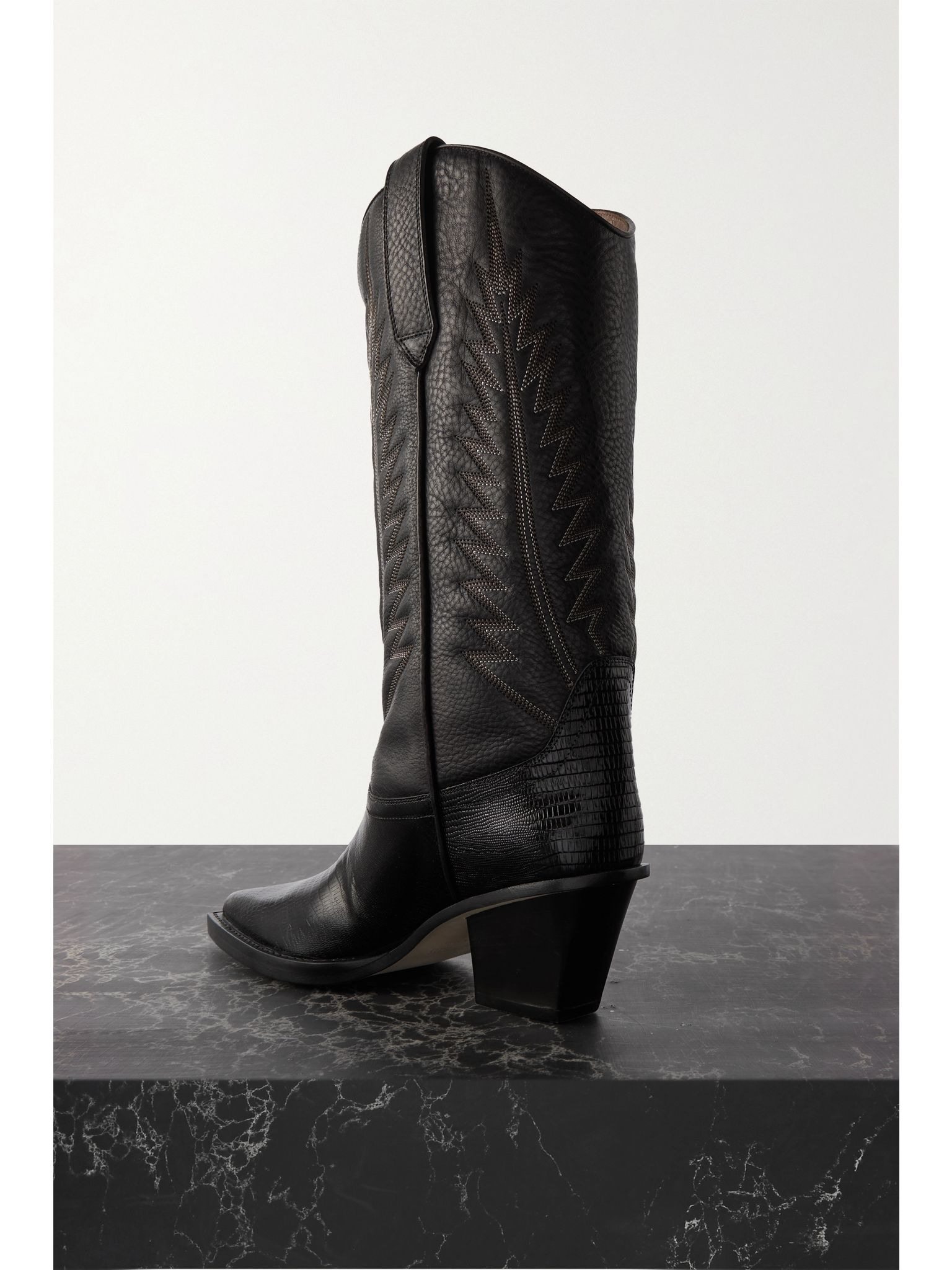 Rosario embroidered textured and croc-effect leather cowboy boots Black - 3