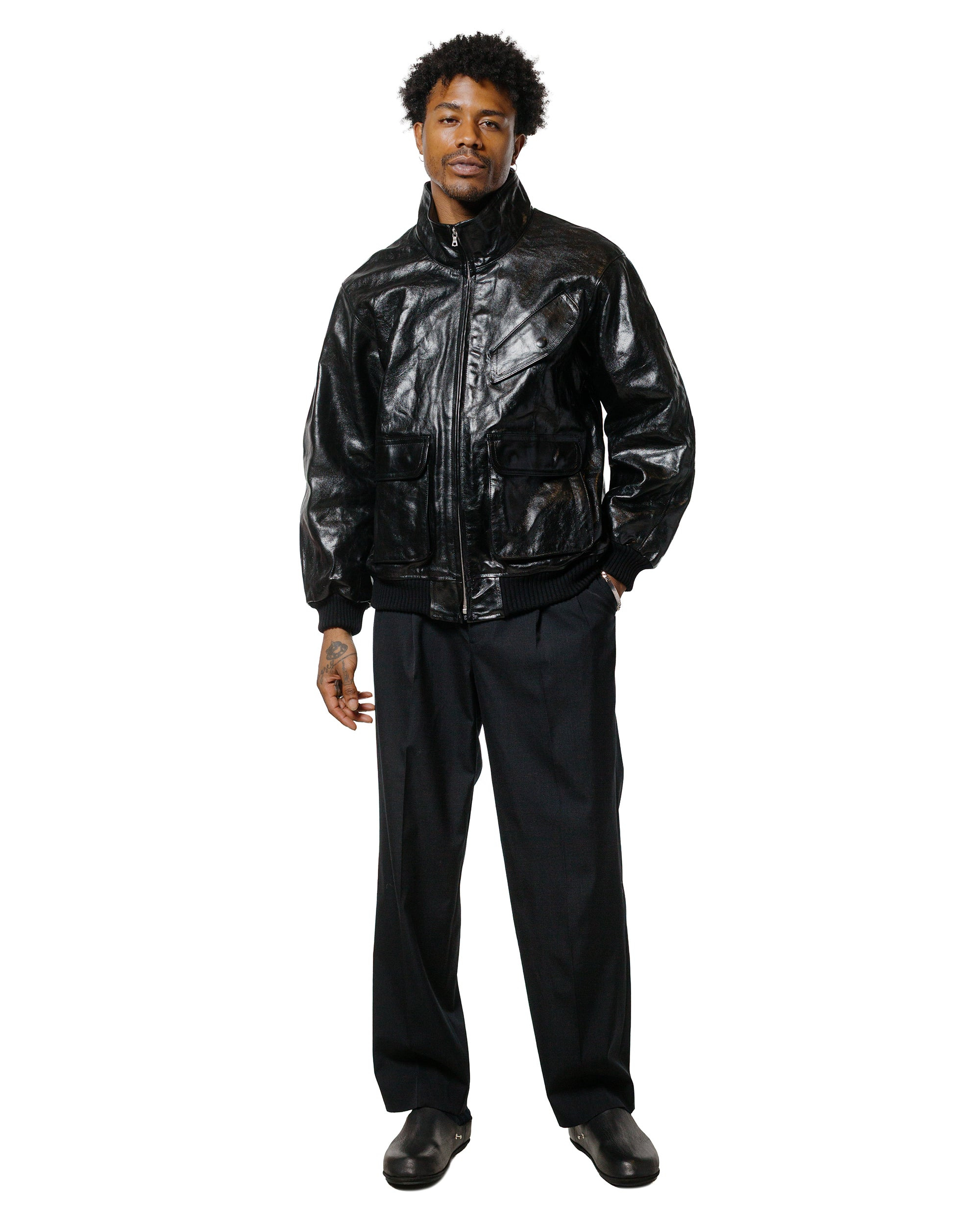 Lamb Leather Zip Blouson Black - 4