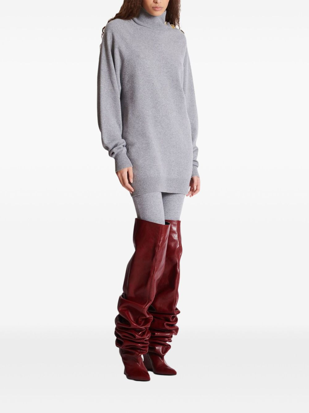 high-neck button-embellished jumper dress - 3