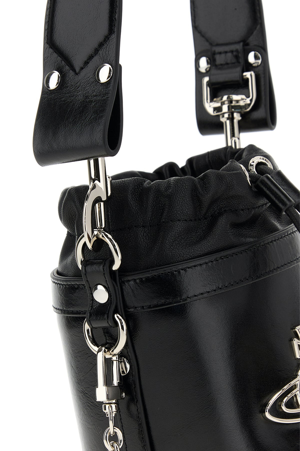 Black nappa leather small Kitty bucket bag - 4