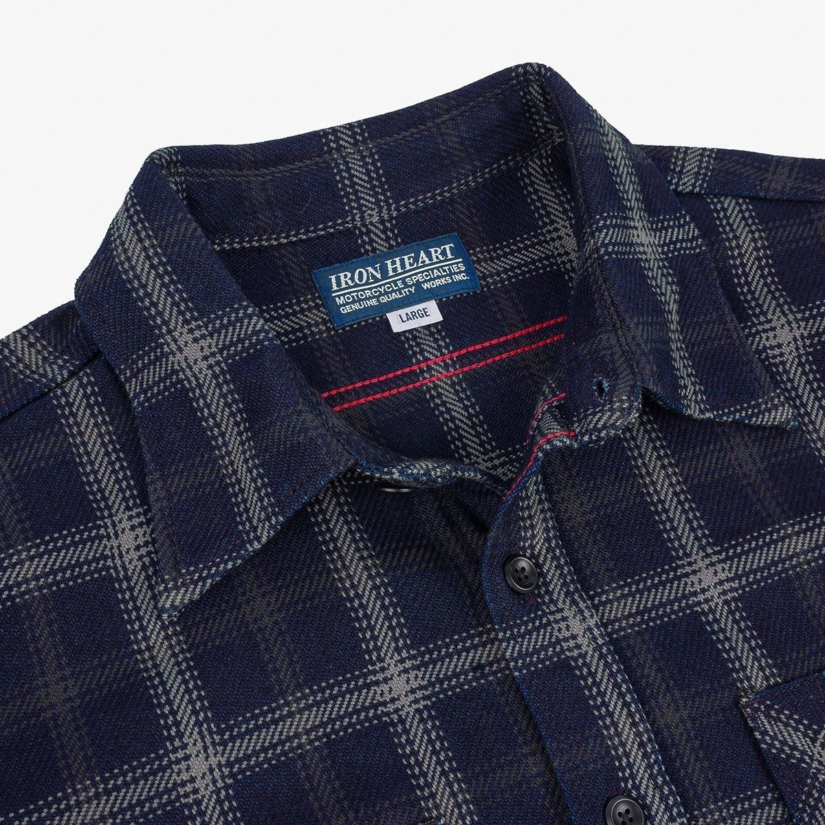 IHSH-412-BLK 9oz Selvedge Indigo Check Flannel Work Shirt - Black - 8