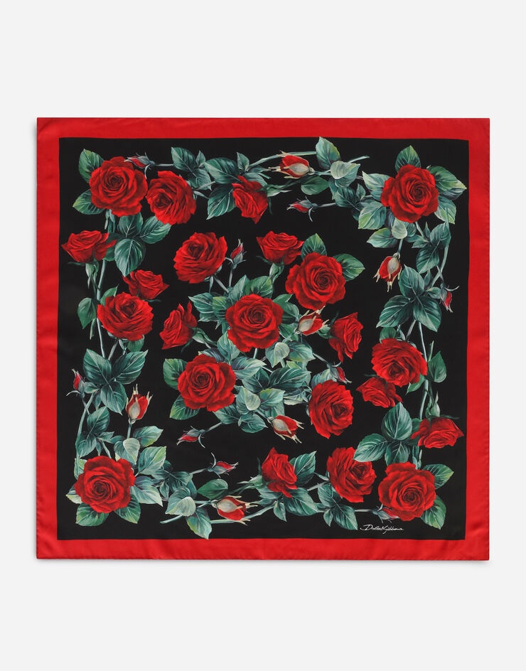 Rose-print twill scarf (70 x 70) - 1