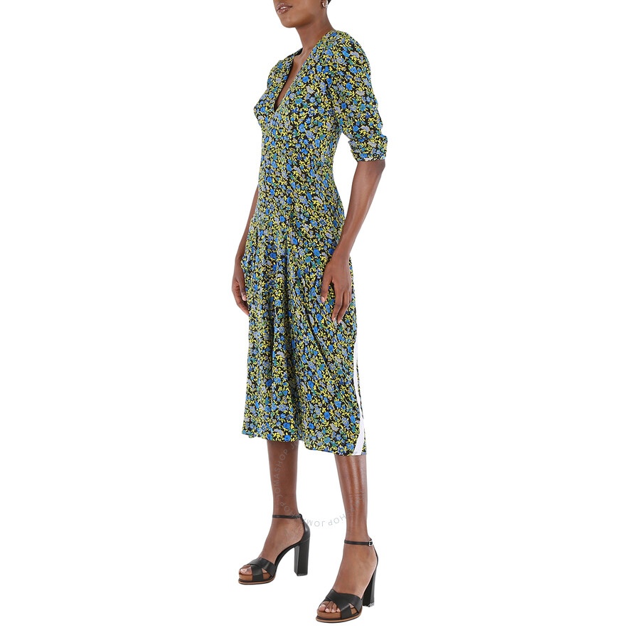 Victoria Beckham Ladies Black / Yellow / Blue / Green Floral-print Long Dress - 5