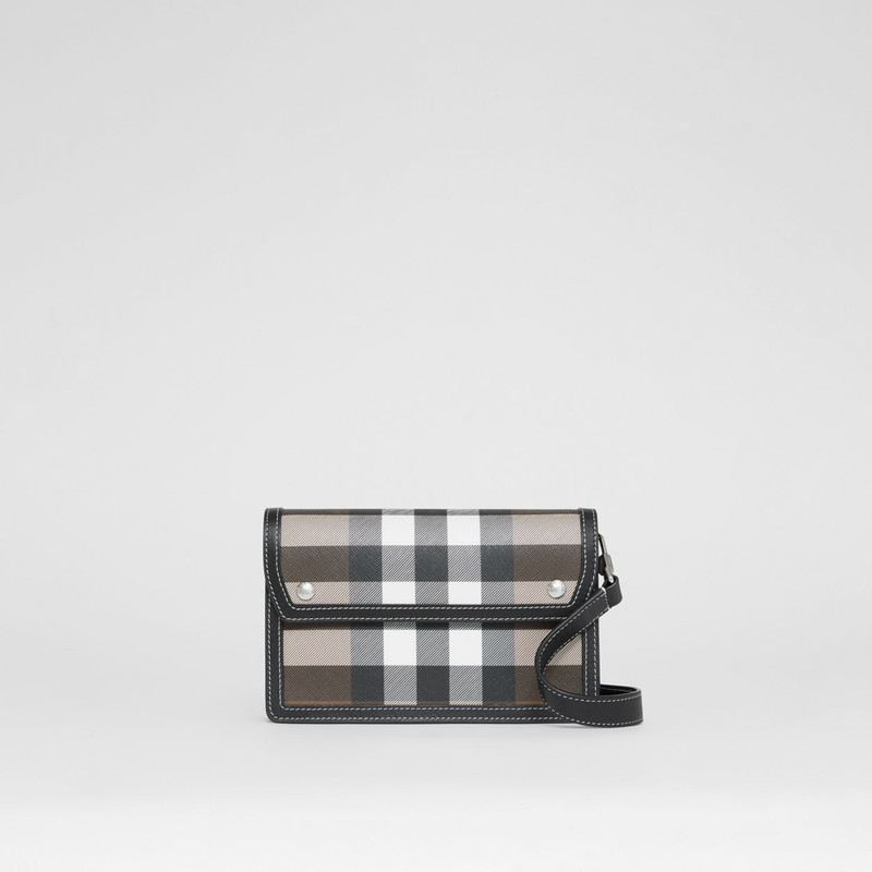 Check and Leather Crossbody Bag 1