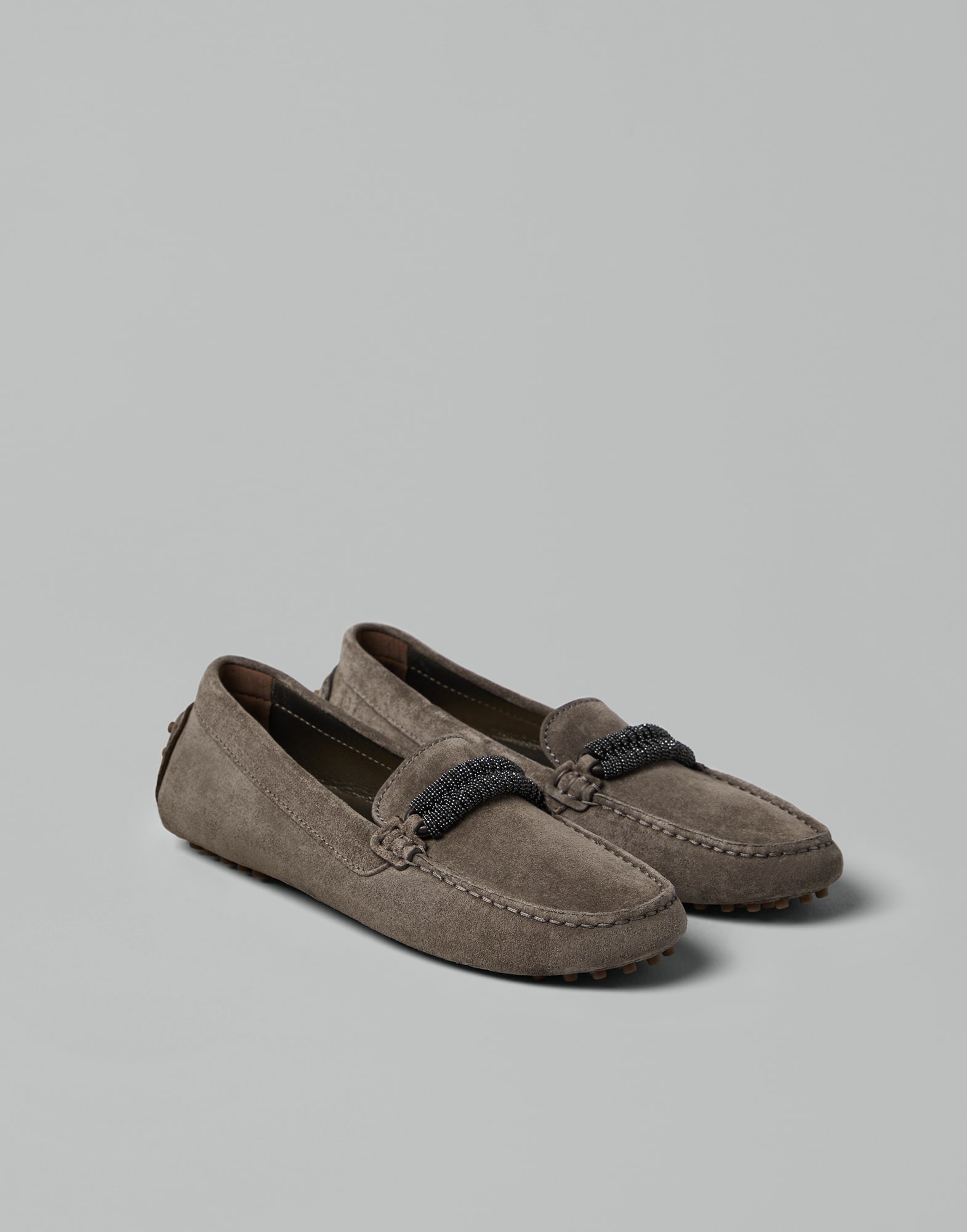 Suede driving shoes with precious braided detail - 1