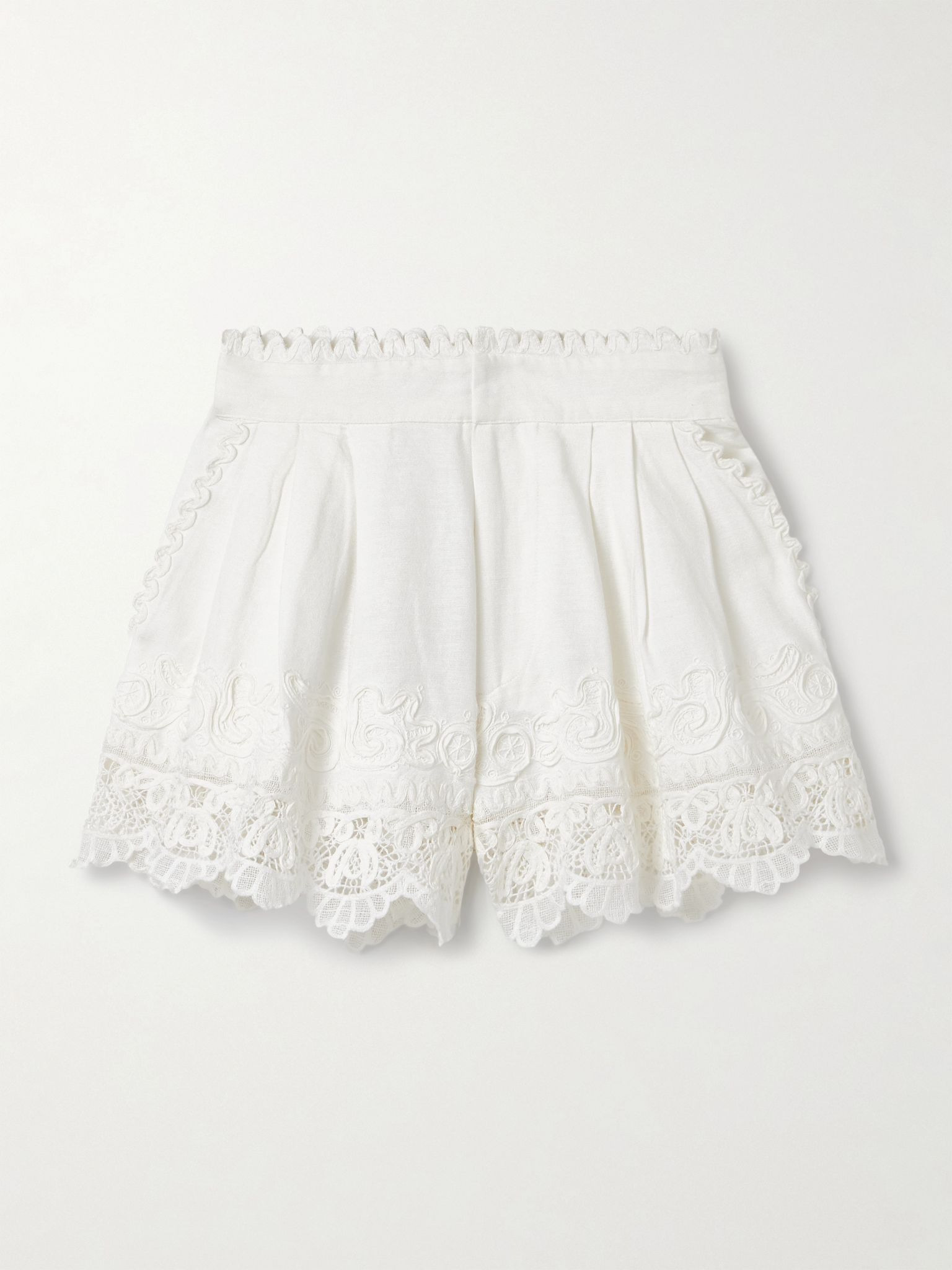 Iyla guipure lace-trimmed cotton and linen-blend shorts White - 1