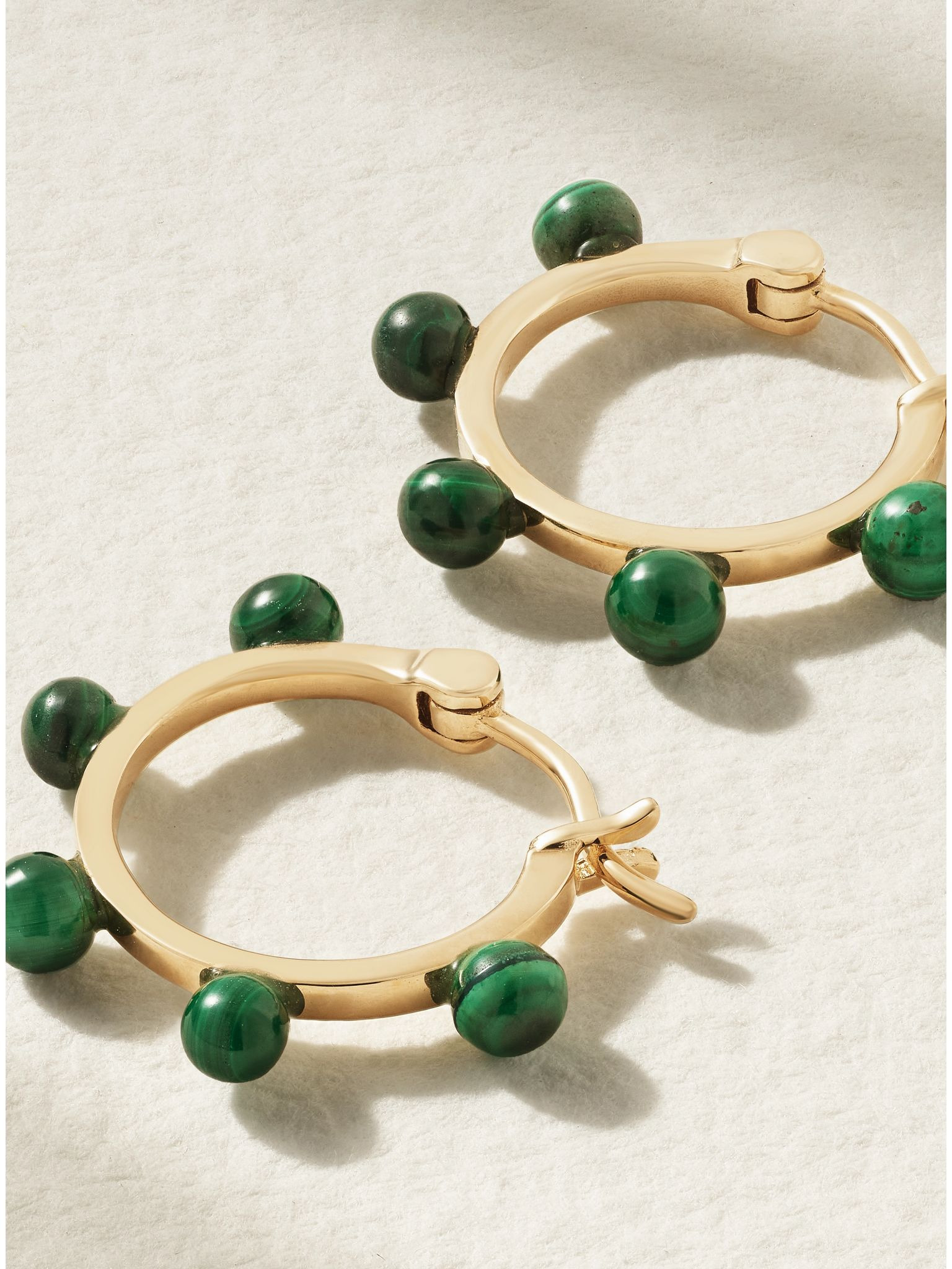 Small Dot 14-karat gold malachite hoop earrings Gold - 3